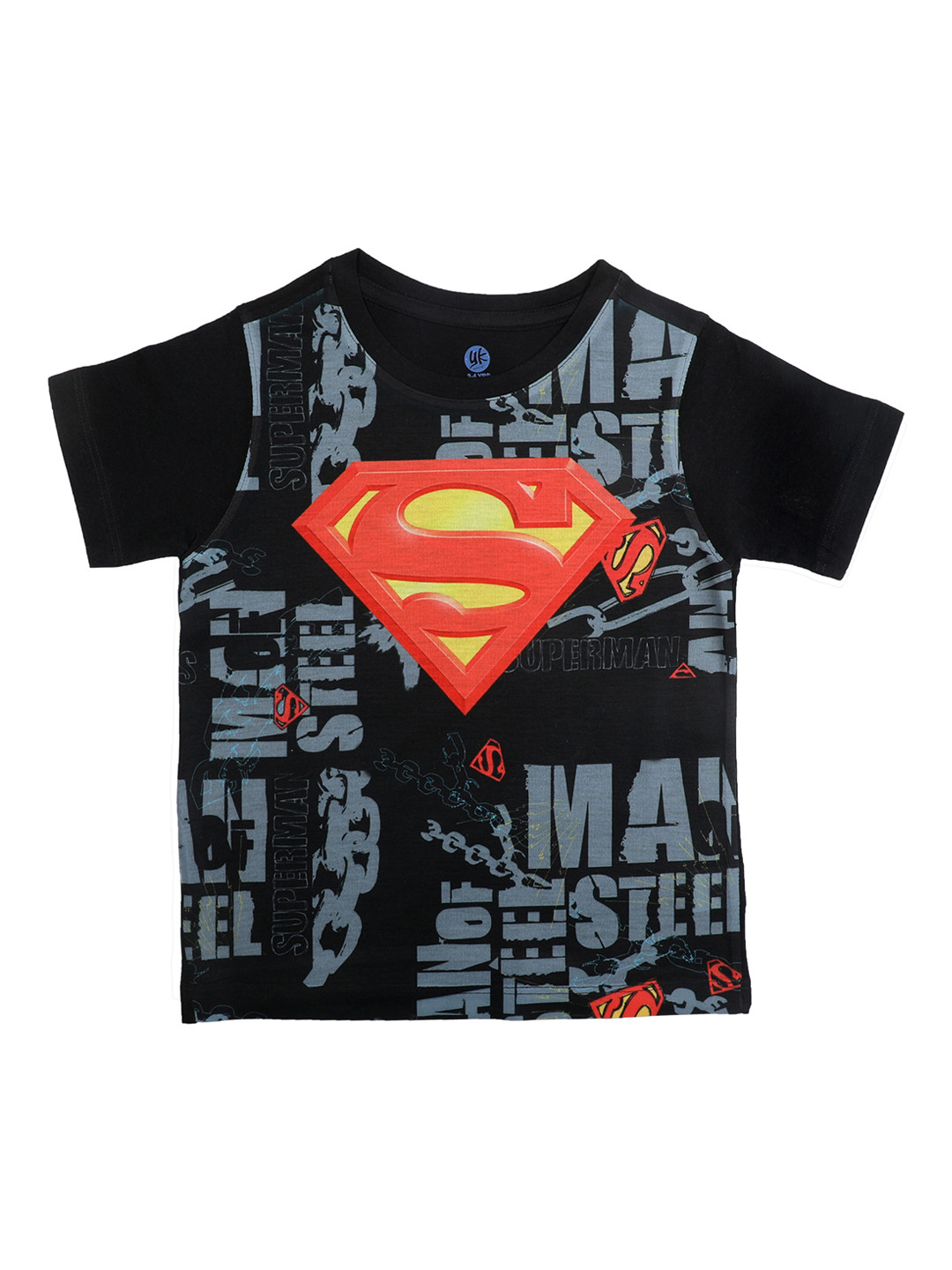 YK Justice League Boys Black & Red Superman Printed Round Neck T-shirt