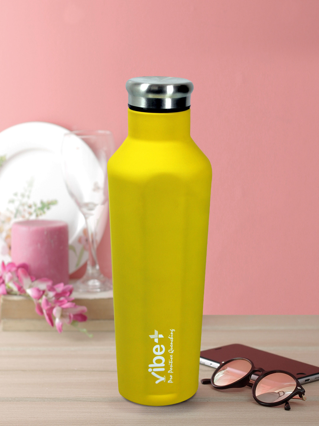 Vibe Plus Yellow Solid Stainless Steel Double Wall Vacuum Water Bottle - 500ml