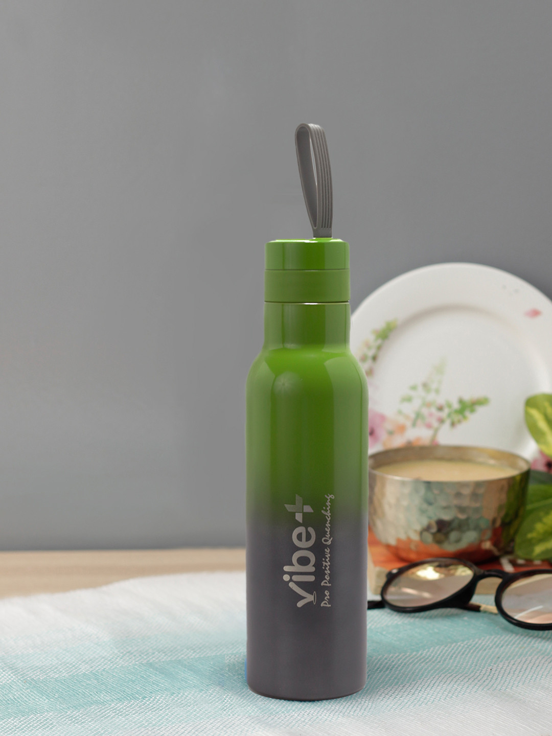 Vibe Plus Green Colourblocked Stainless Steel Double Wall Vacuum Water Bottle - 500ml