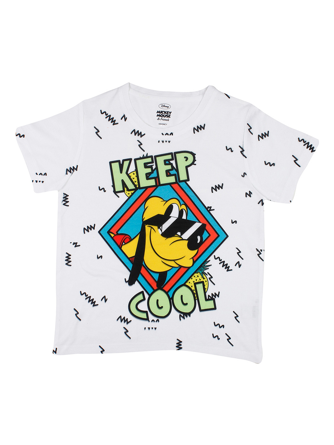YK Disney Boys White Pluto Printed Round Neck T-shirt