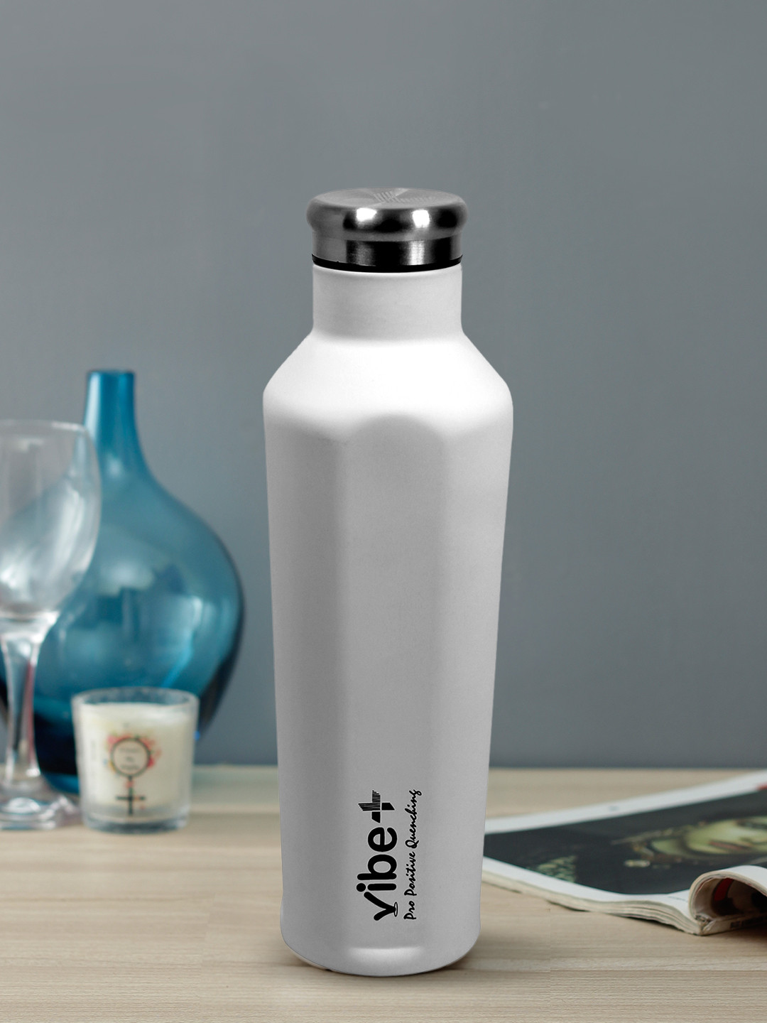 Vibe Plus White Solid Stainless Steel Double Wall Vacuum Water Bottle - 500ml
