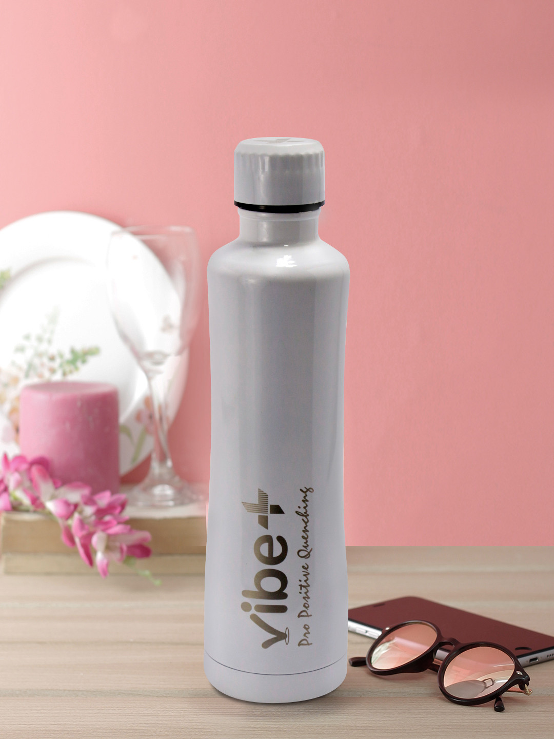 Vibe Plus White Solid Stainless Steel Double Wall Vacuum Water Bottle - 450ml