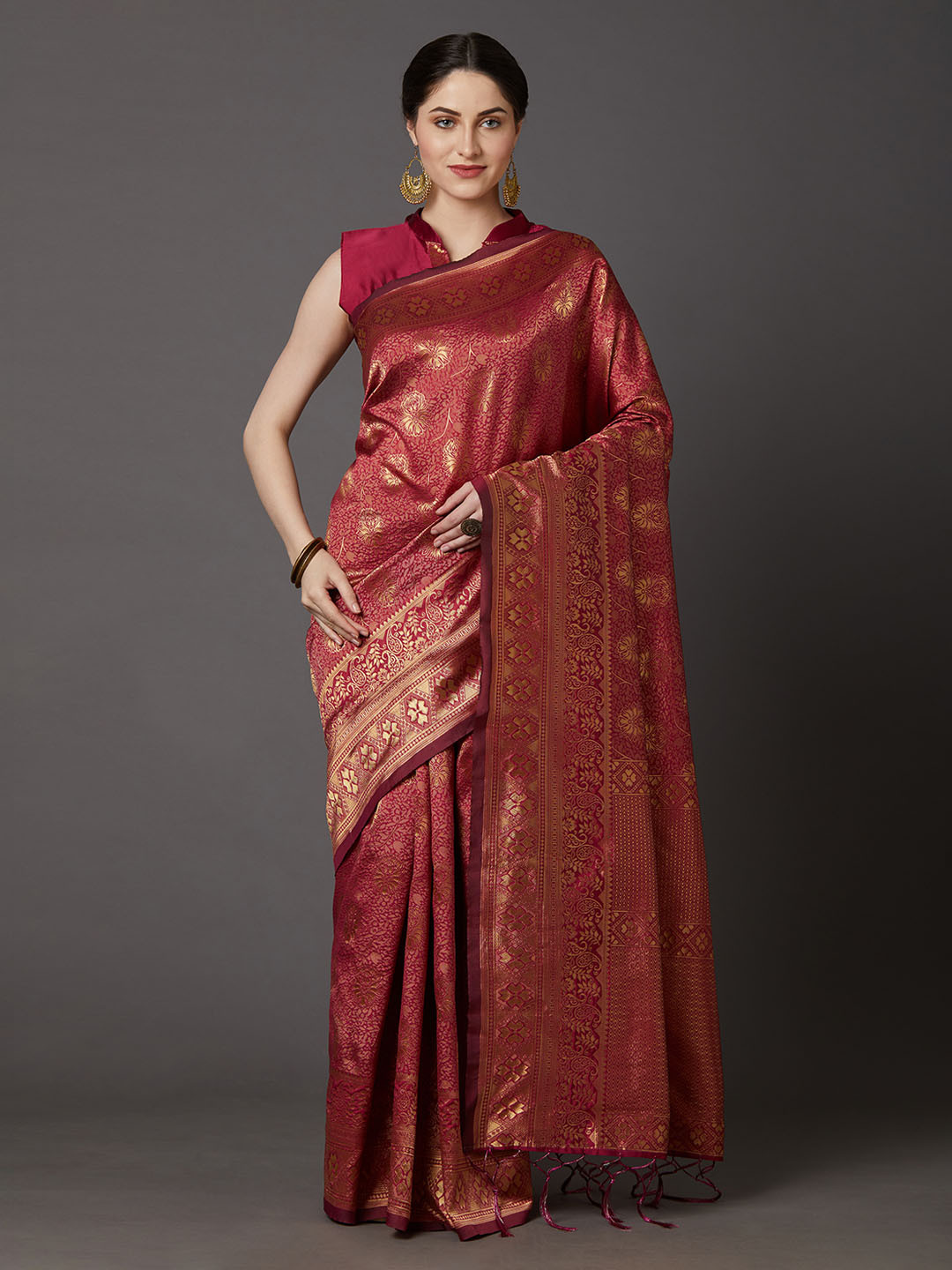 Mitera Maroon Woven Design Banarasi Saree