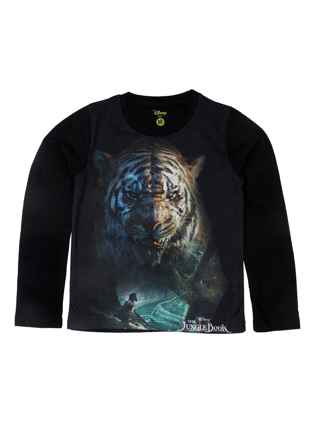 YK Disney Boys Black Jungle Book Printed Round Neck T-shirt