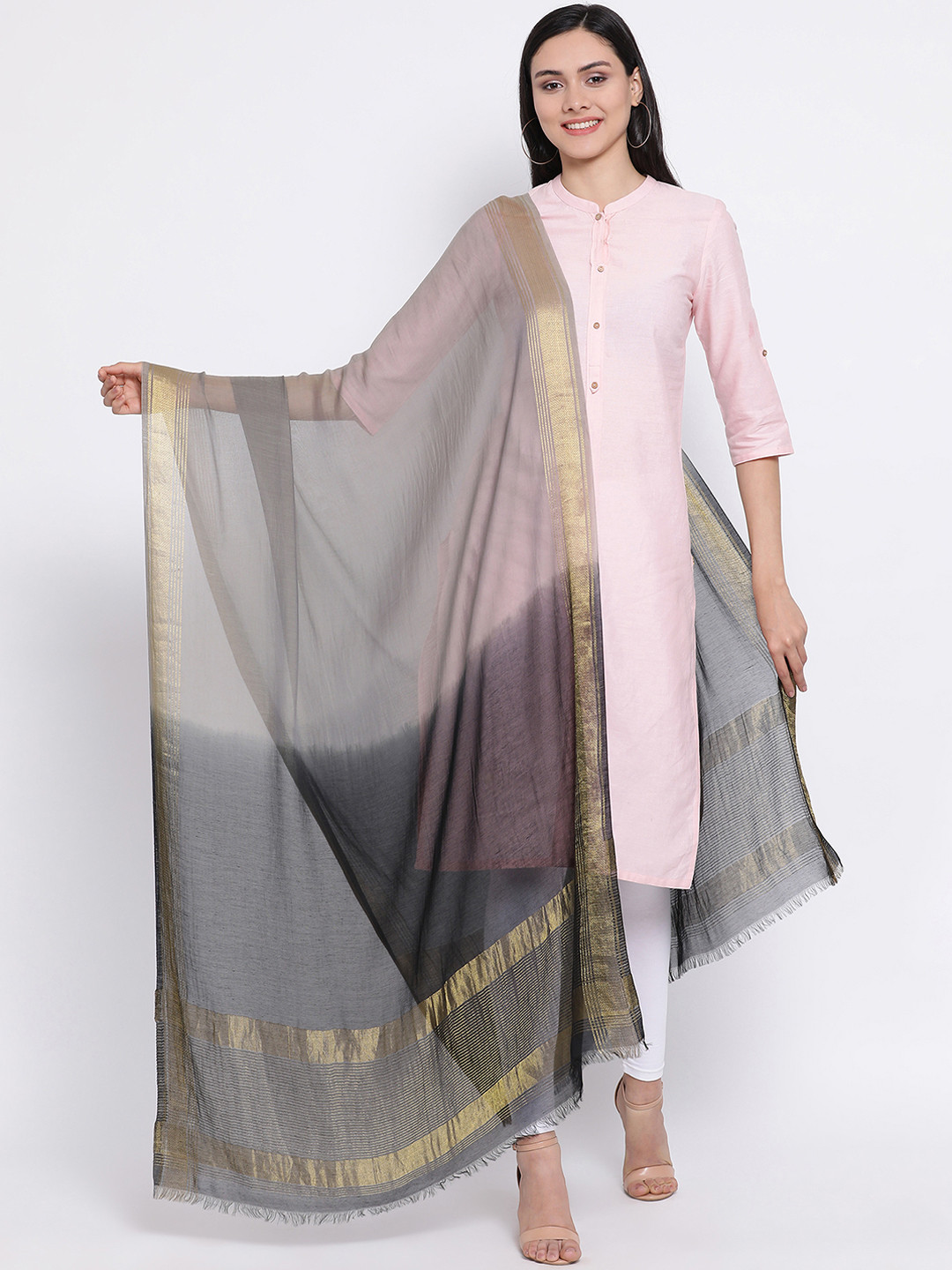 SHINGORA Grey Dyed Antimicrobial Dupatta