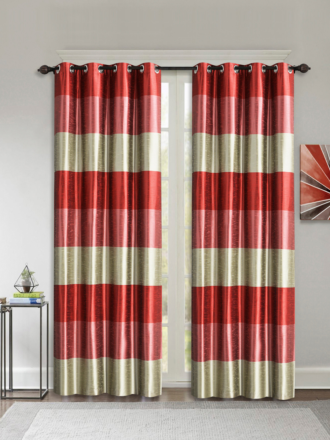 Deco Window Red & Green Set of 2 Black Out  Door Curtains