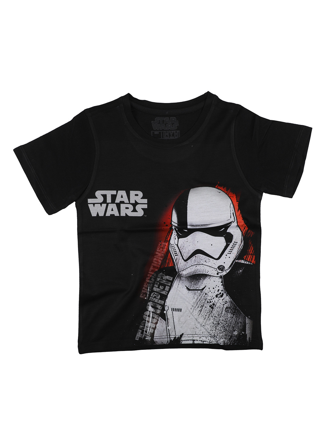 YK Star Wars Boys Black Storm Trooper Print Round Neck T-shirt