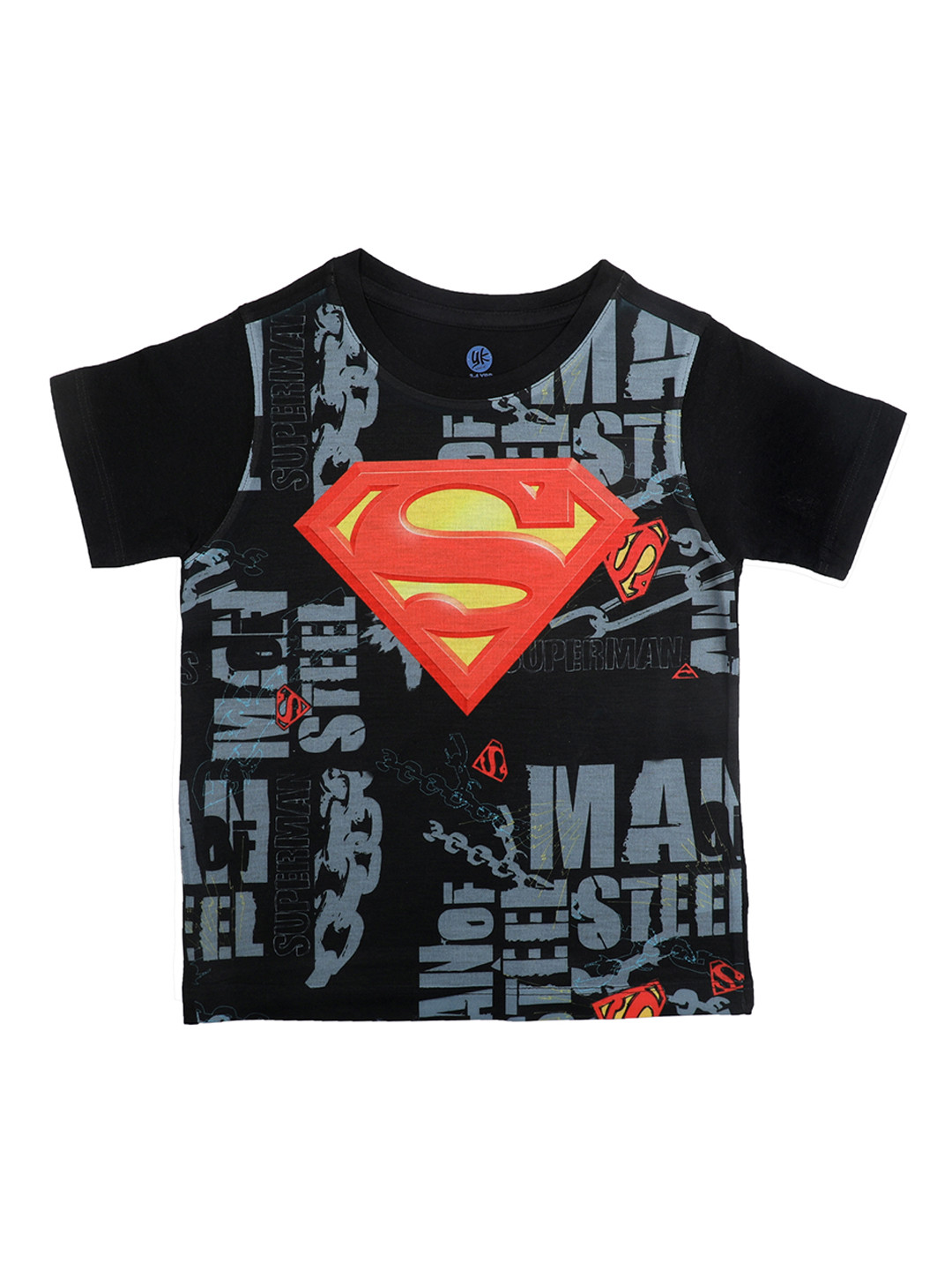 YK Justice League Boys Black & Red Superman Printed Round Neck T-shirt