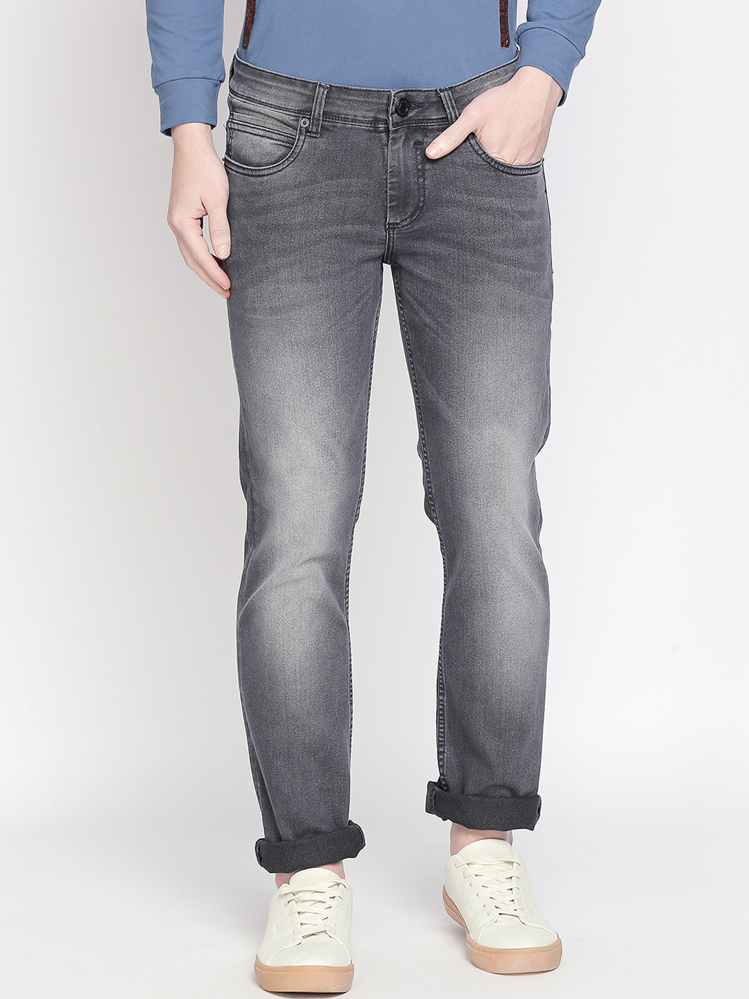 Basics Men Grey Skinny Fit Low-Rise Clean Look Stretchable Jeans