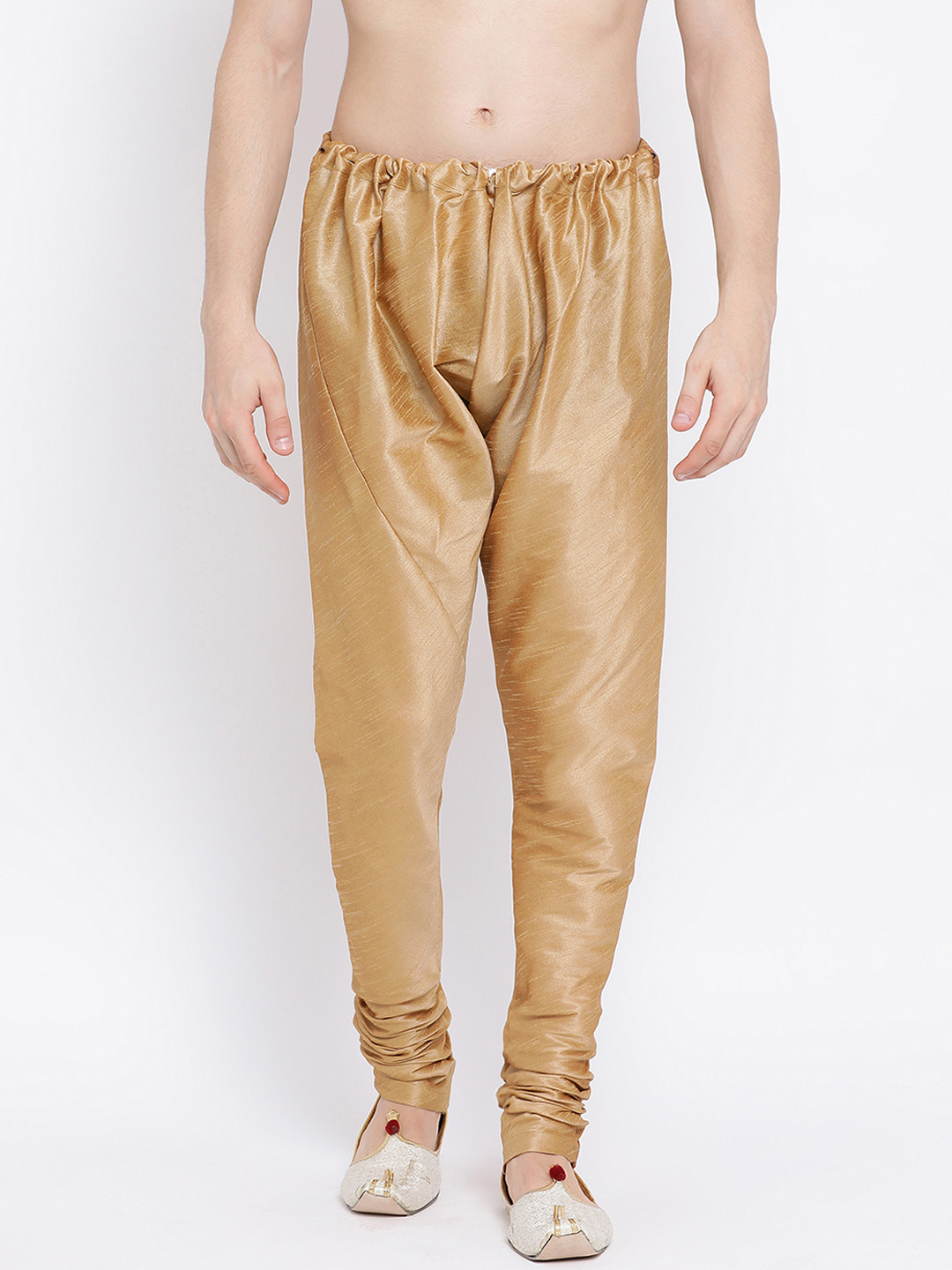 NAMASKAR Men Beige Solid Pure Silk Churidar