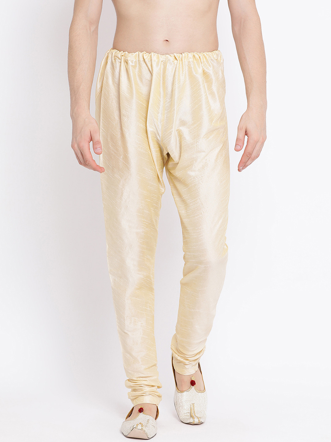 NAMASKAR Men Beige Solid Pure Silk Churidar