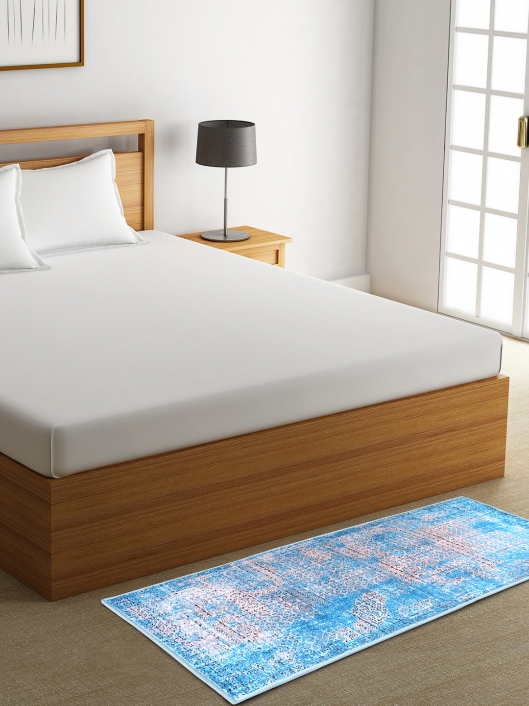 ROMEE Turquoise Blue & Pink Abstract Floor Runner