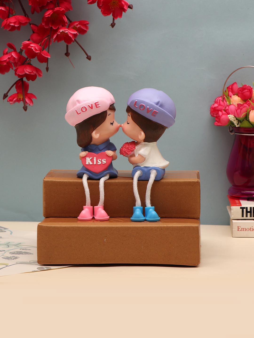 TIED RIBBONS Romantic Couple Multicoloured Polyresin Glossy Living Room Small Showpiece - 6.7 Inches