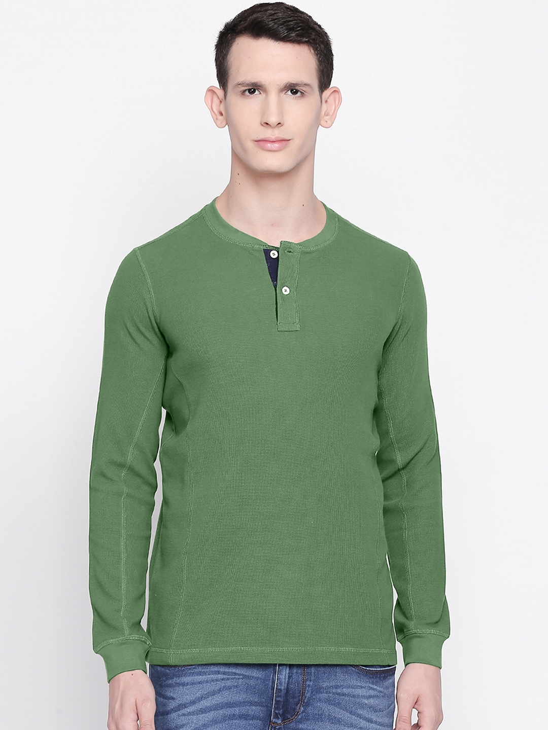 Basics Men Green Solid Sweatshirt