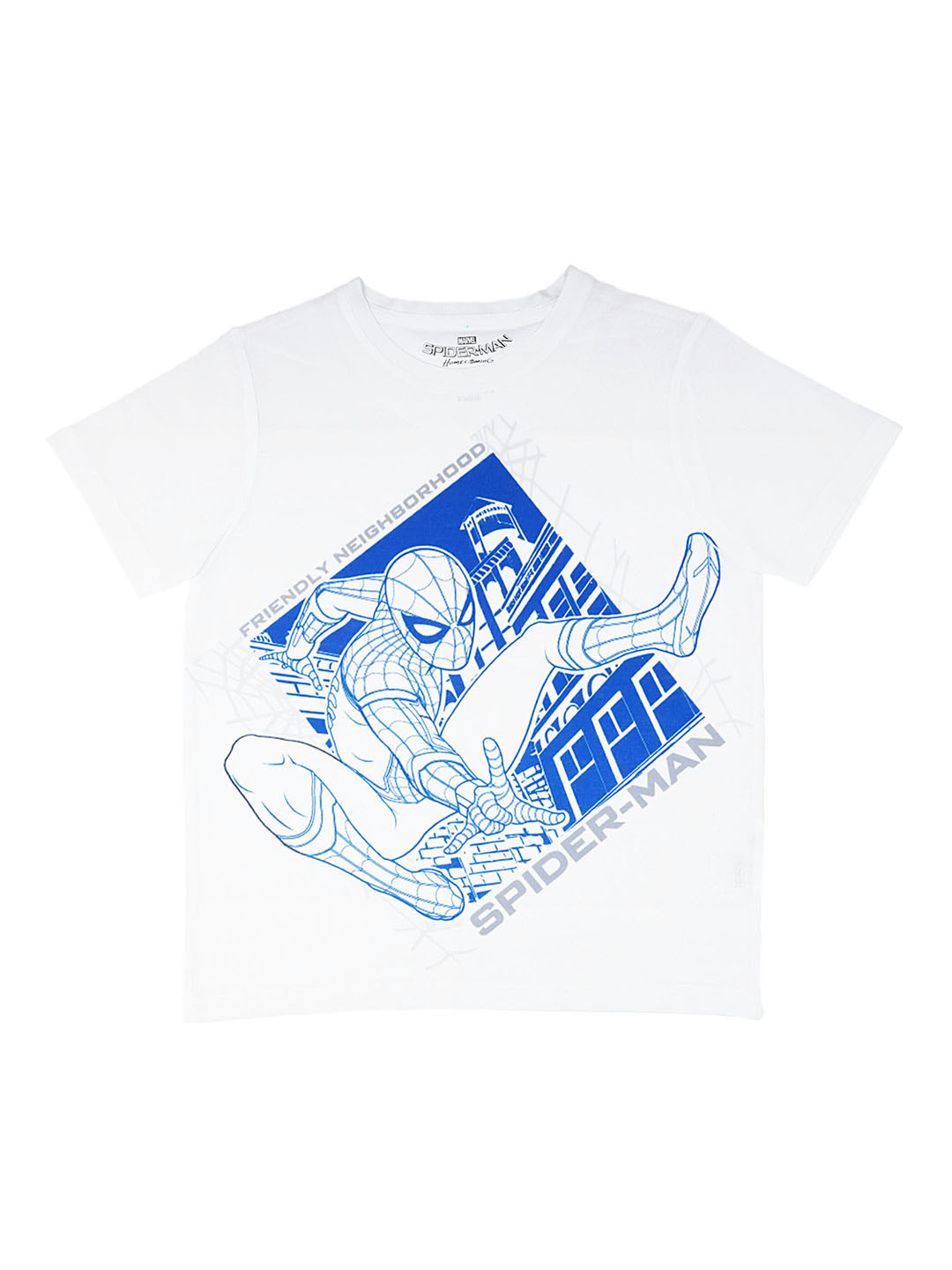 YK Marvel Boys White Avengers Spiderman Print Round Neck T-shirt