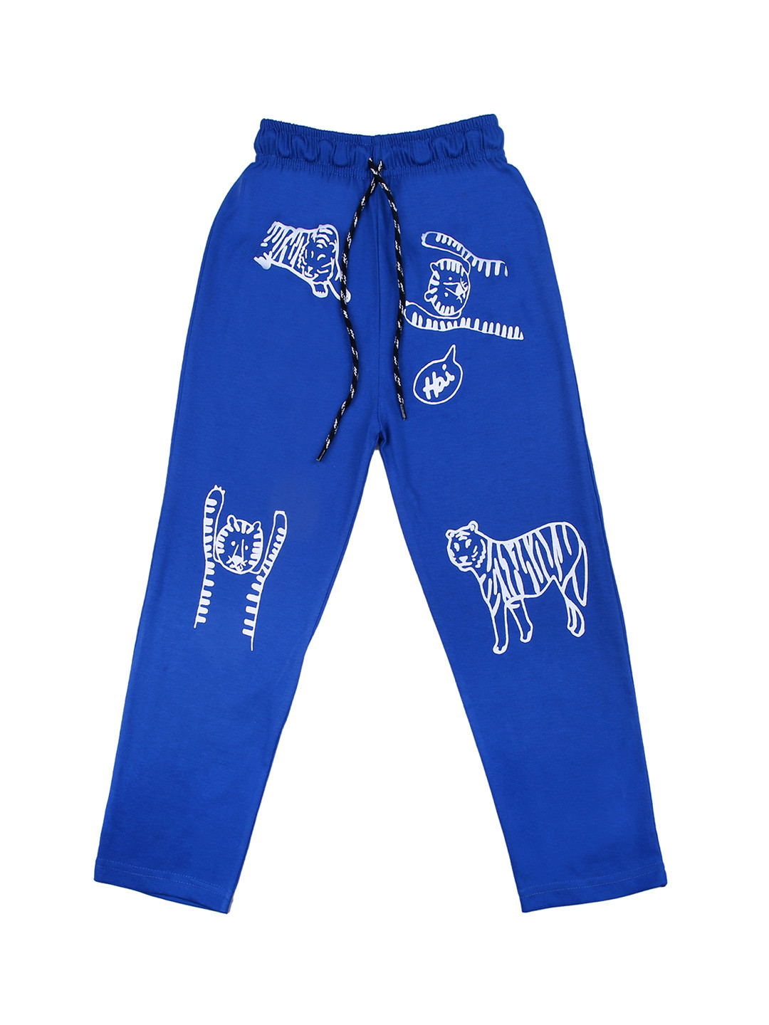 SWEET ANGEL Girls Blue & White Tiger Printed Straight-Fit Track Pants