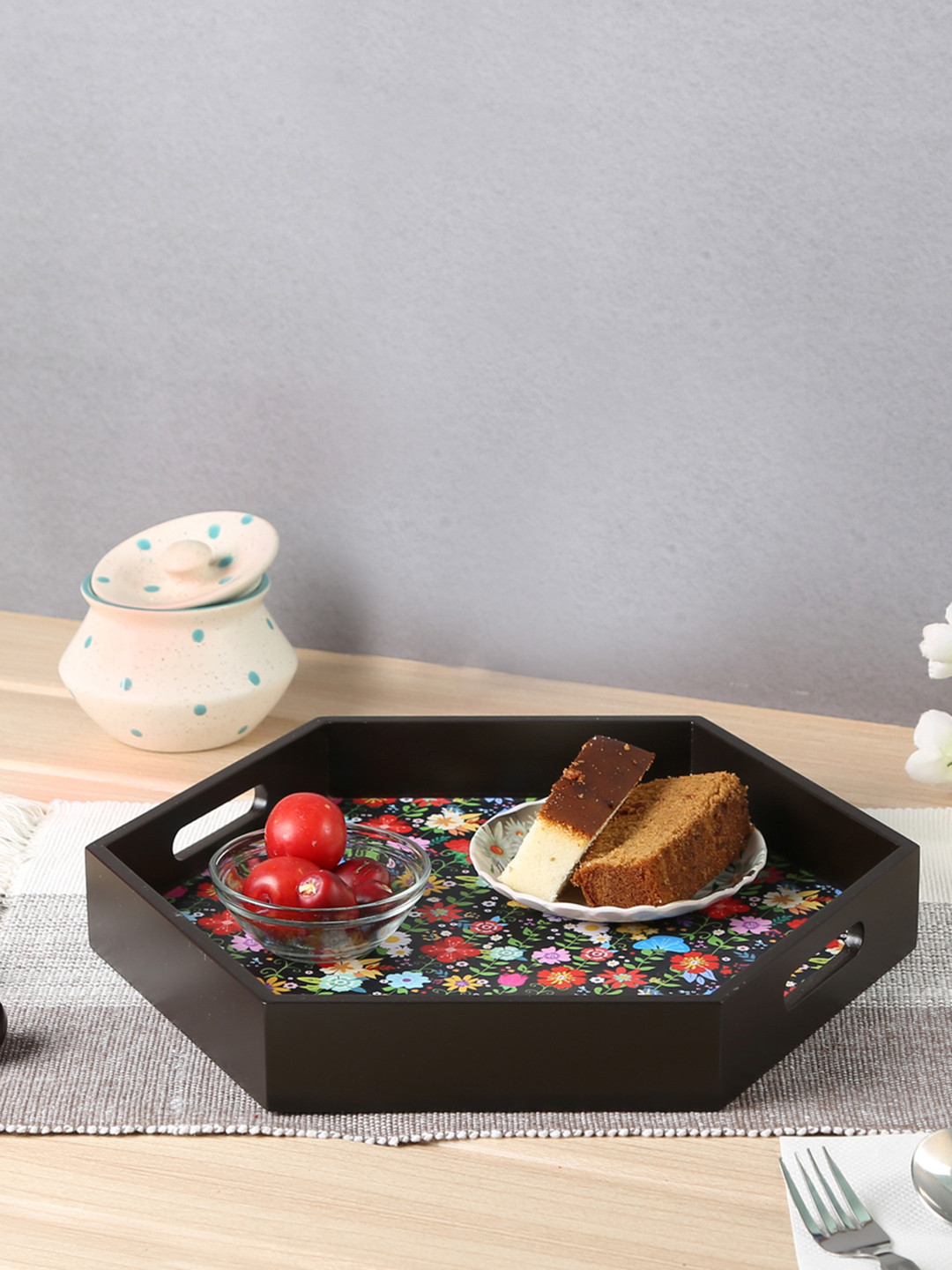 Crayton Black Printed Trays