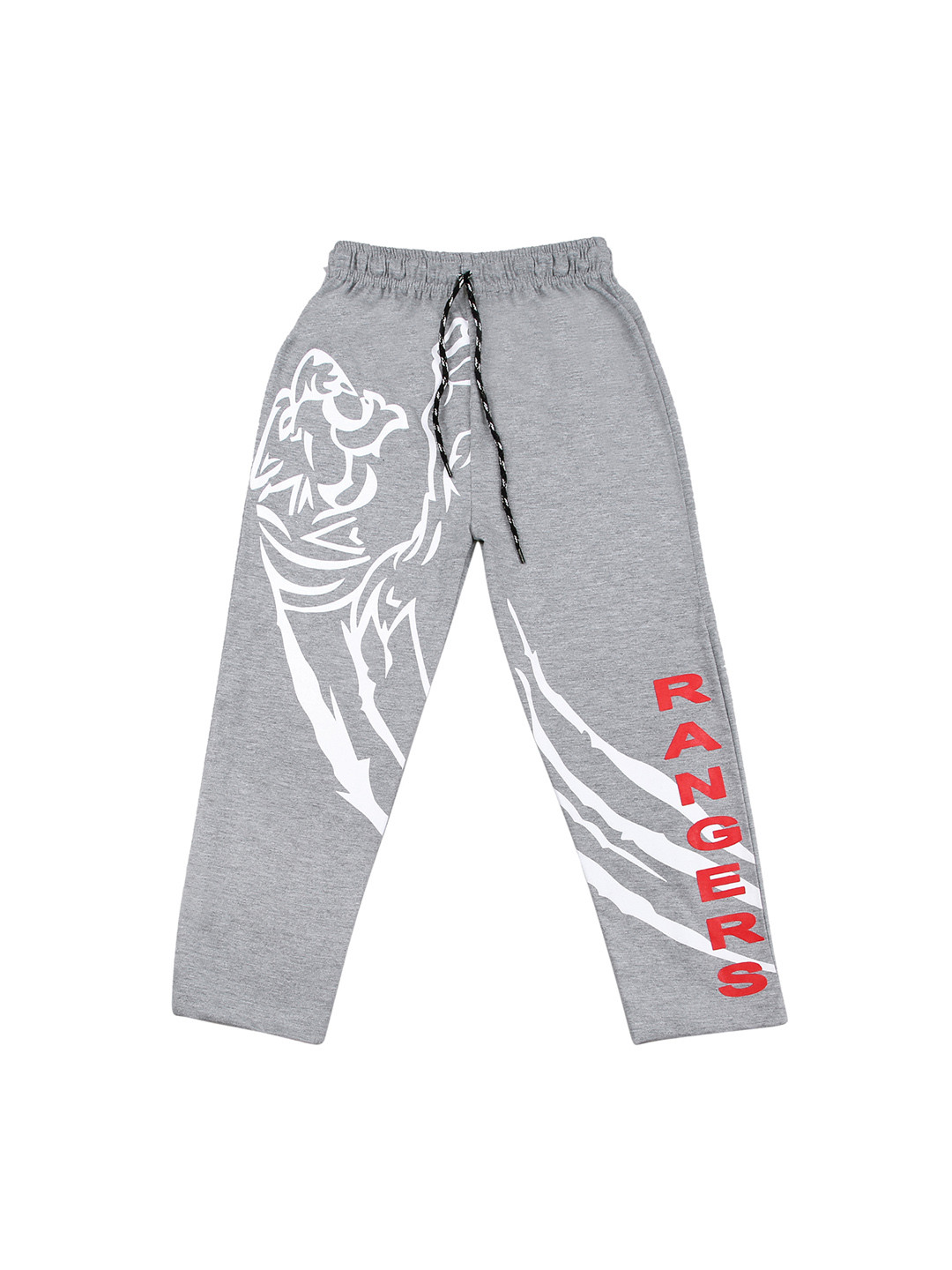 SWEET ANGEL Girls Grey Melange & White Tiger Printed Straight-Fit Track Pants