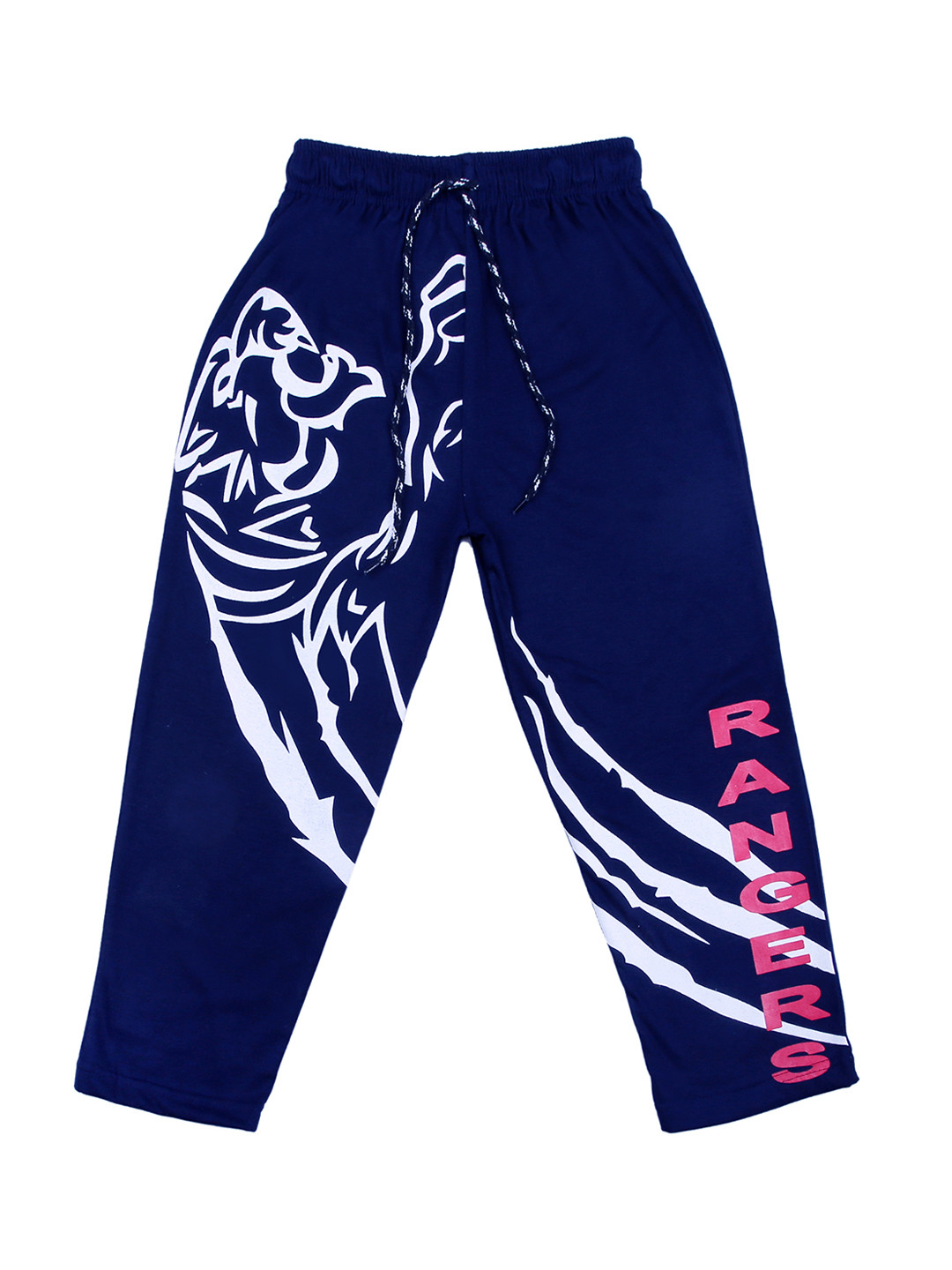 SWEET ANGEL Girls Navy Blue & White Tiger Printed Straight-Fit Track Pants