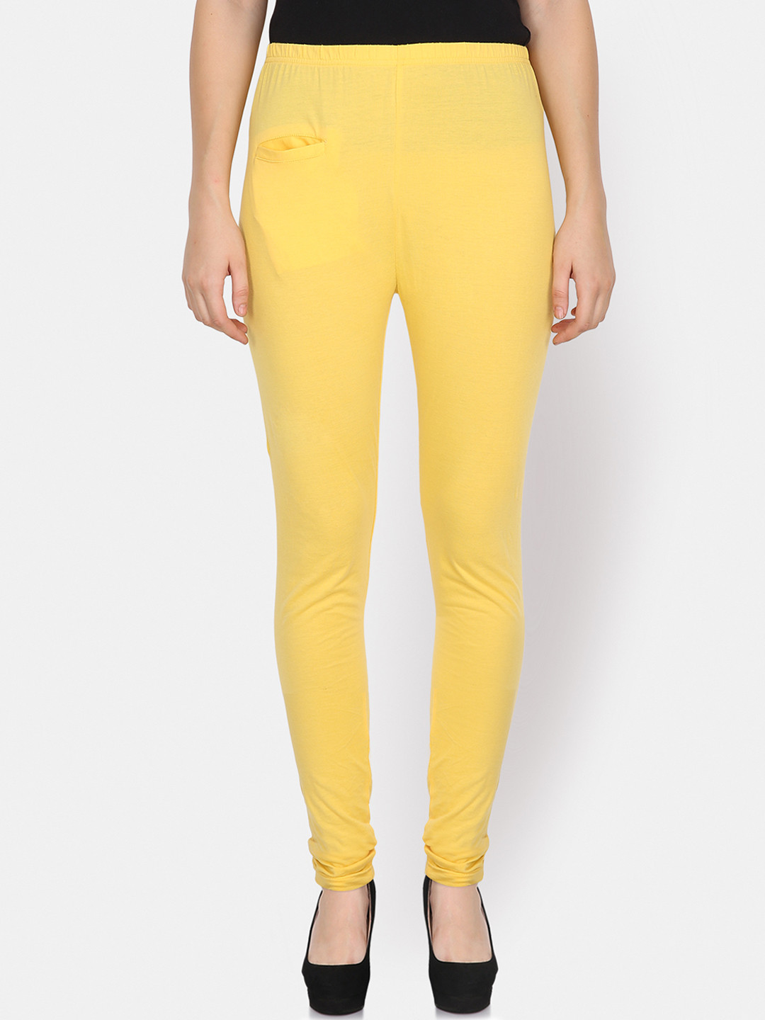 Yaadleen Women Yellow Solid Churidar-Length Leggings