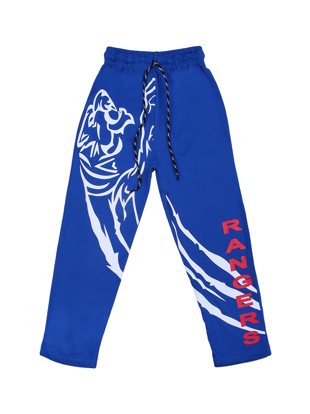 SWEET ANGEL Girls Blue & White Tiger Printed Straight-Fit Track Pants