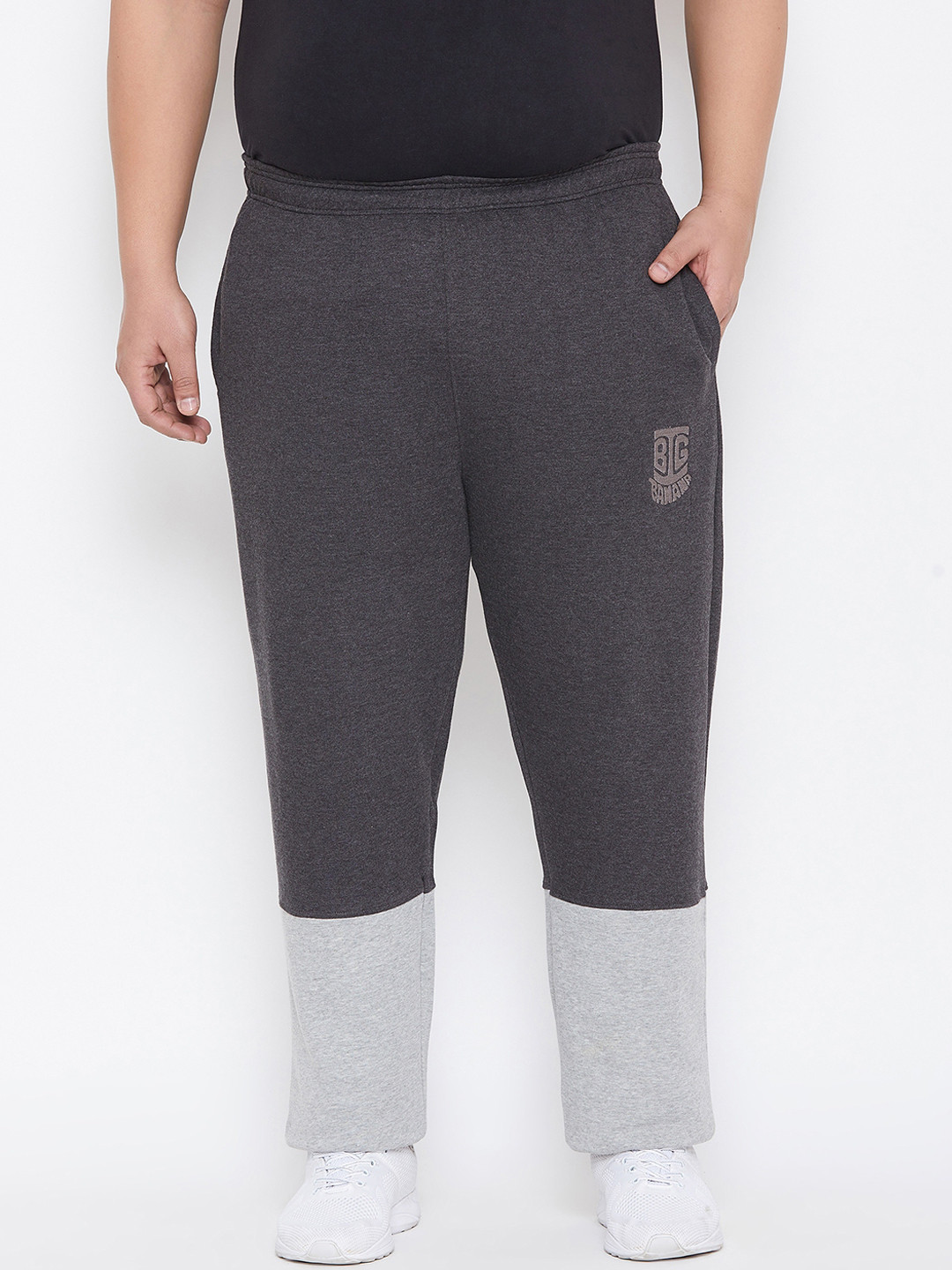 bigbanana Plus Size Men Grey Colourblocked Straight-Fit Antimicrobial Track Pants