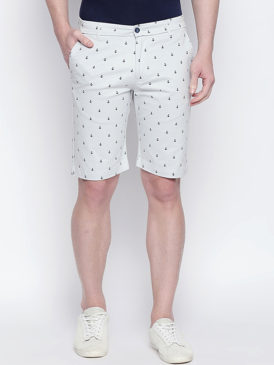 Basics Men White Printed Regular Fit Regular Shorts
