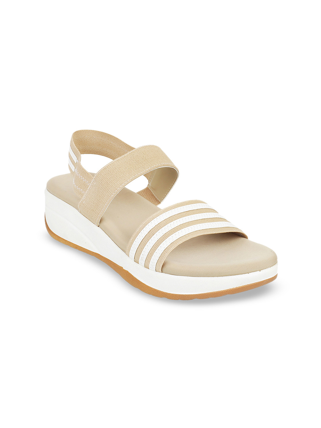 Metro Women Beige & White Striped Wedges