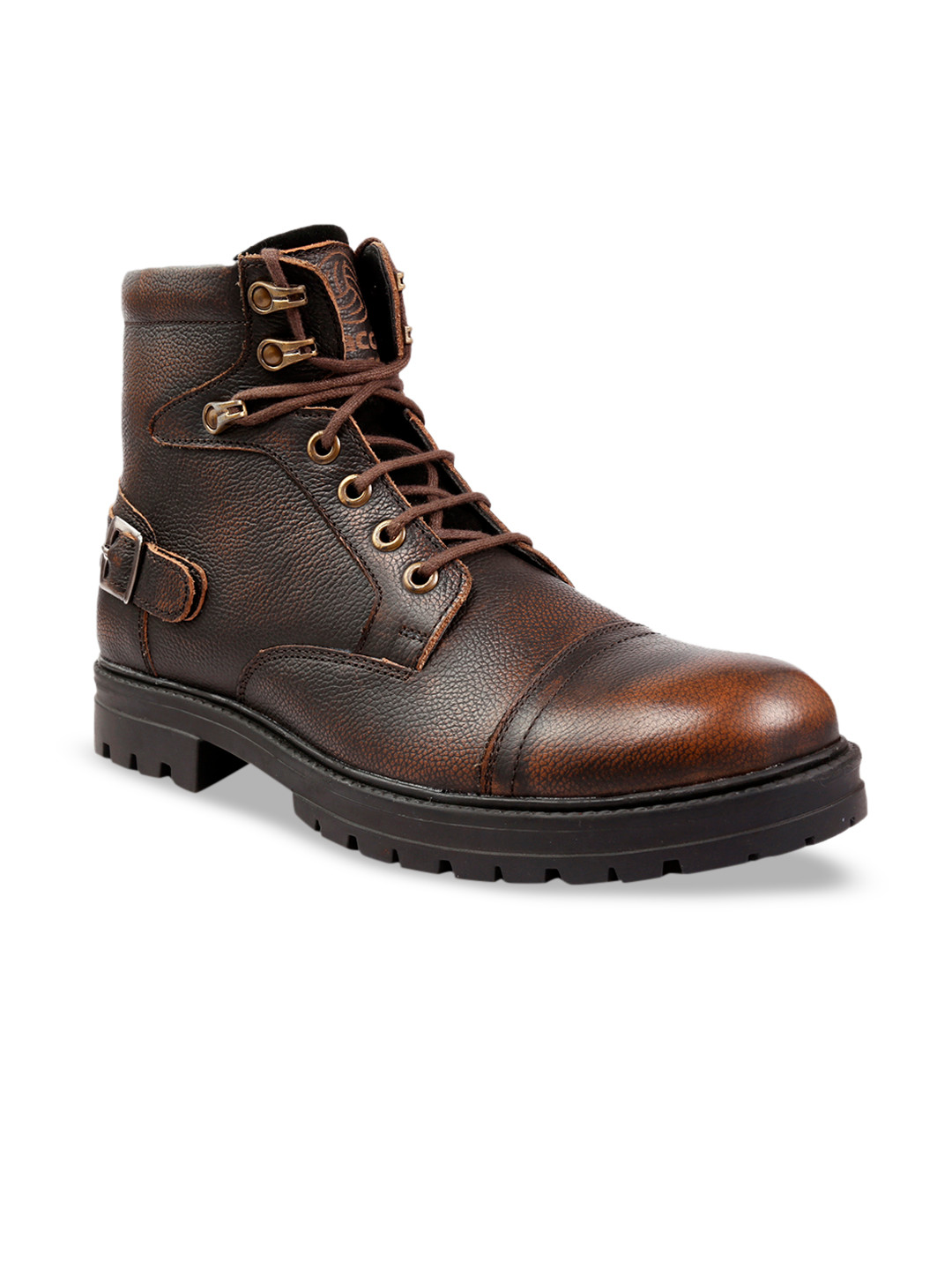 bacca bucci Men Brown Solid Leather Mid-Top Flat Boots