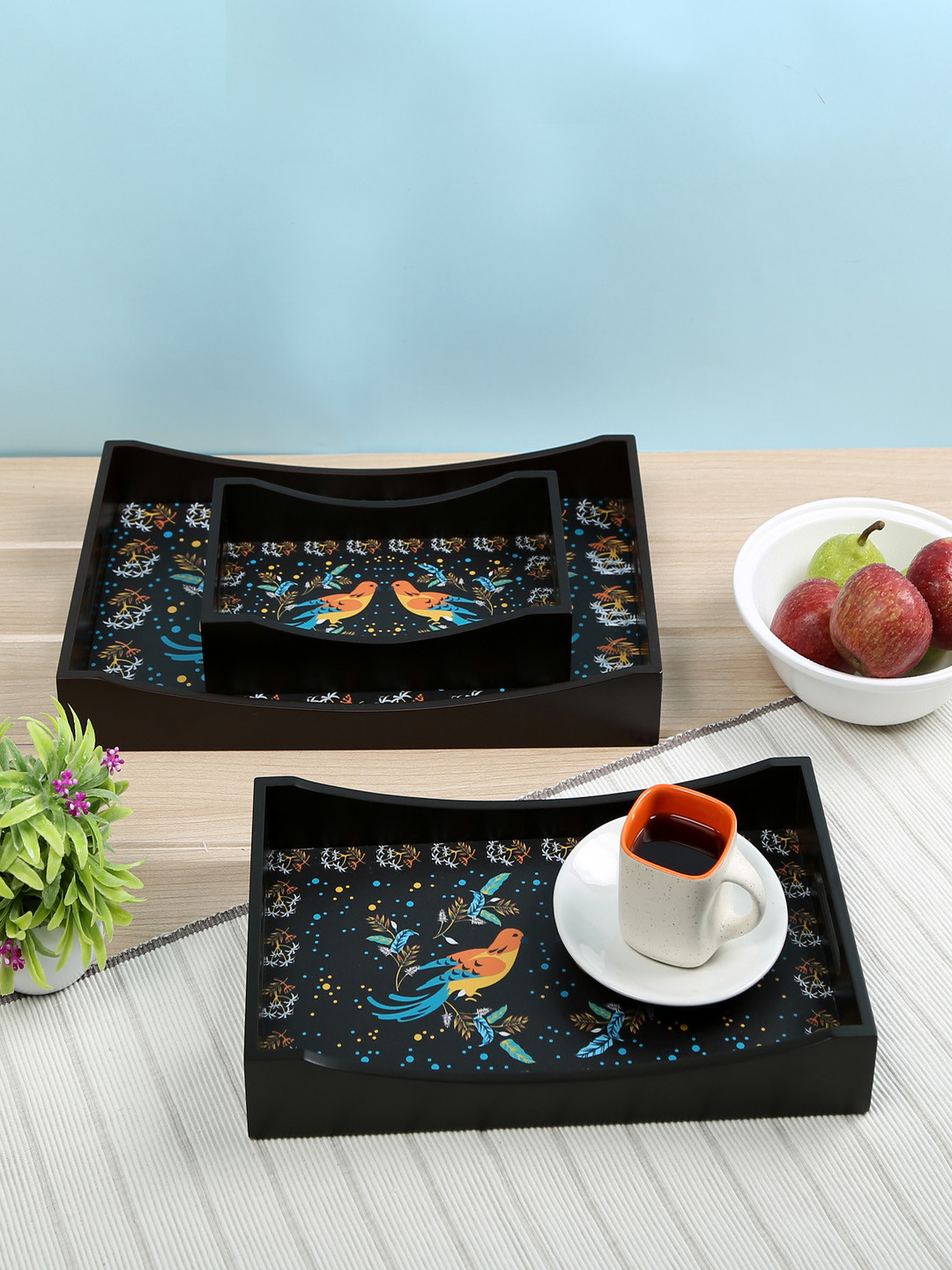 Crayton Set of 3 Multicolored MDF Rectangular Serving Tray Set of 3