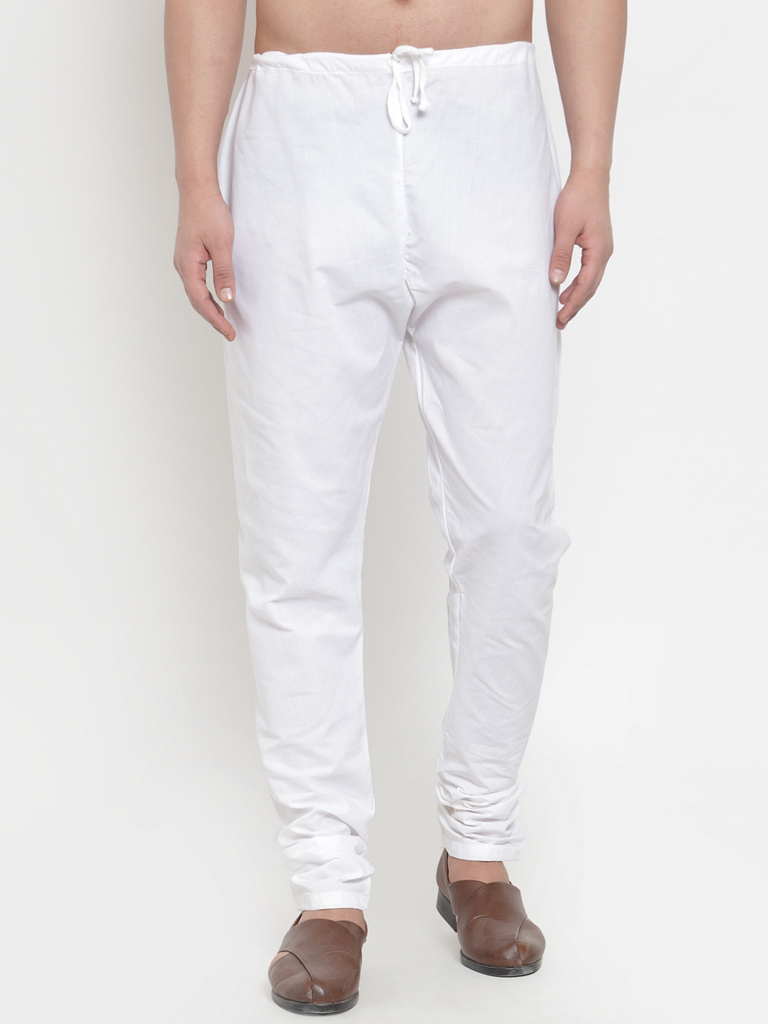 Jompers Men White Solid Churidar