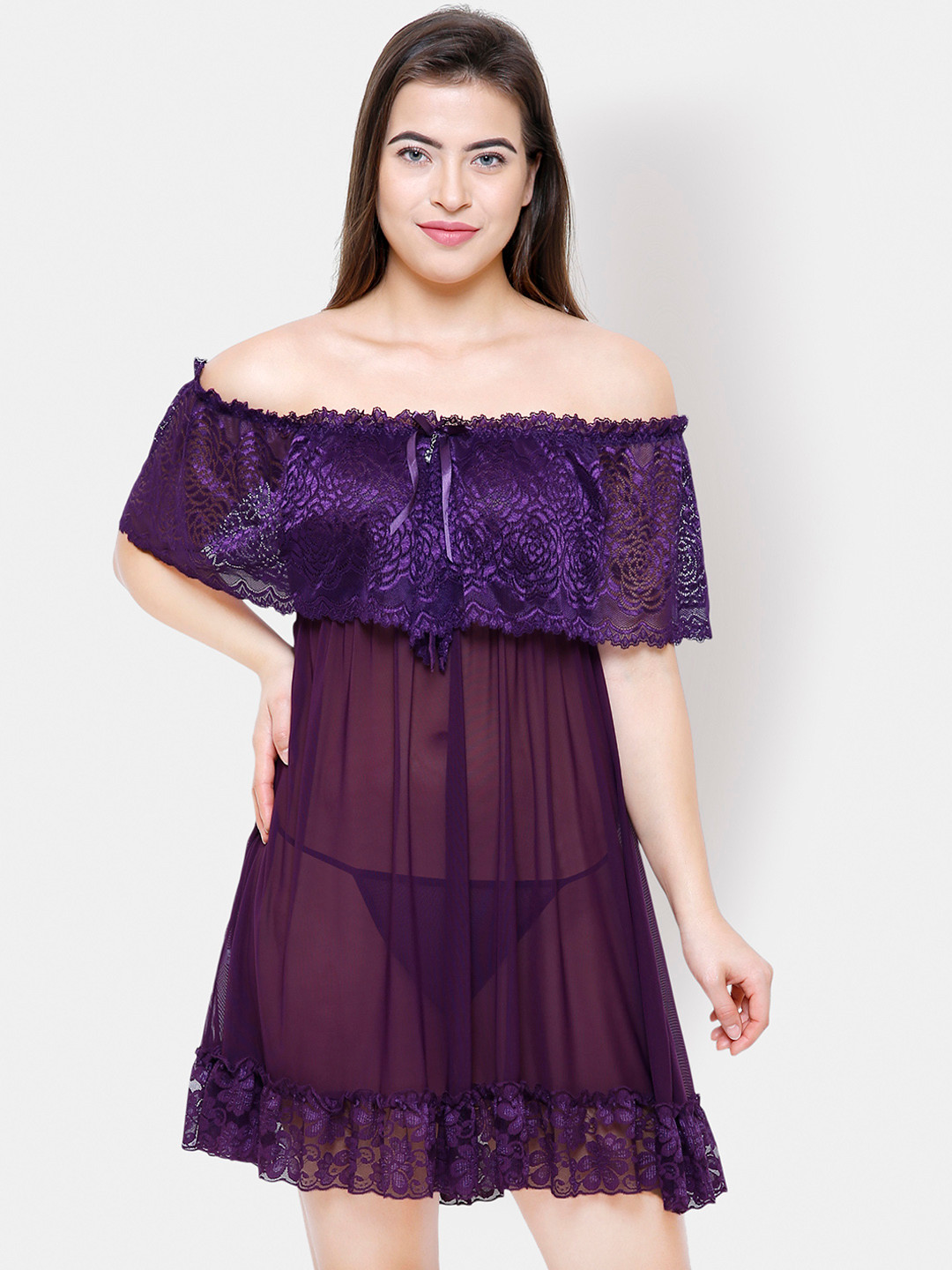 FashionRack Purple Self Design Baby Doll