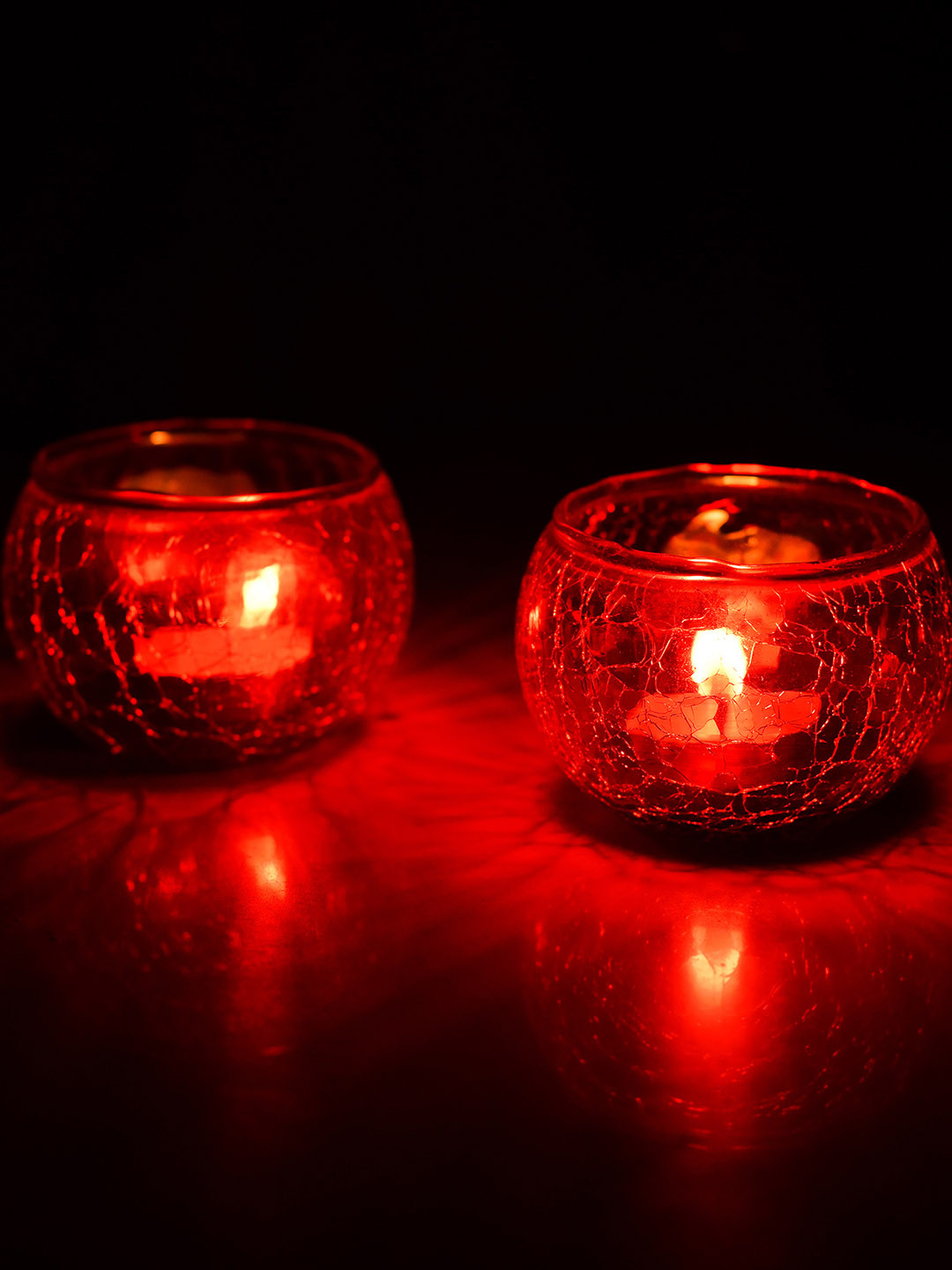 Homesake Set of 2 Moroccan Red Glass Crackle Mosaic Tea Light Candle Holder