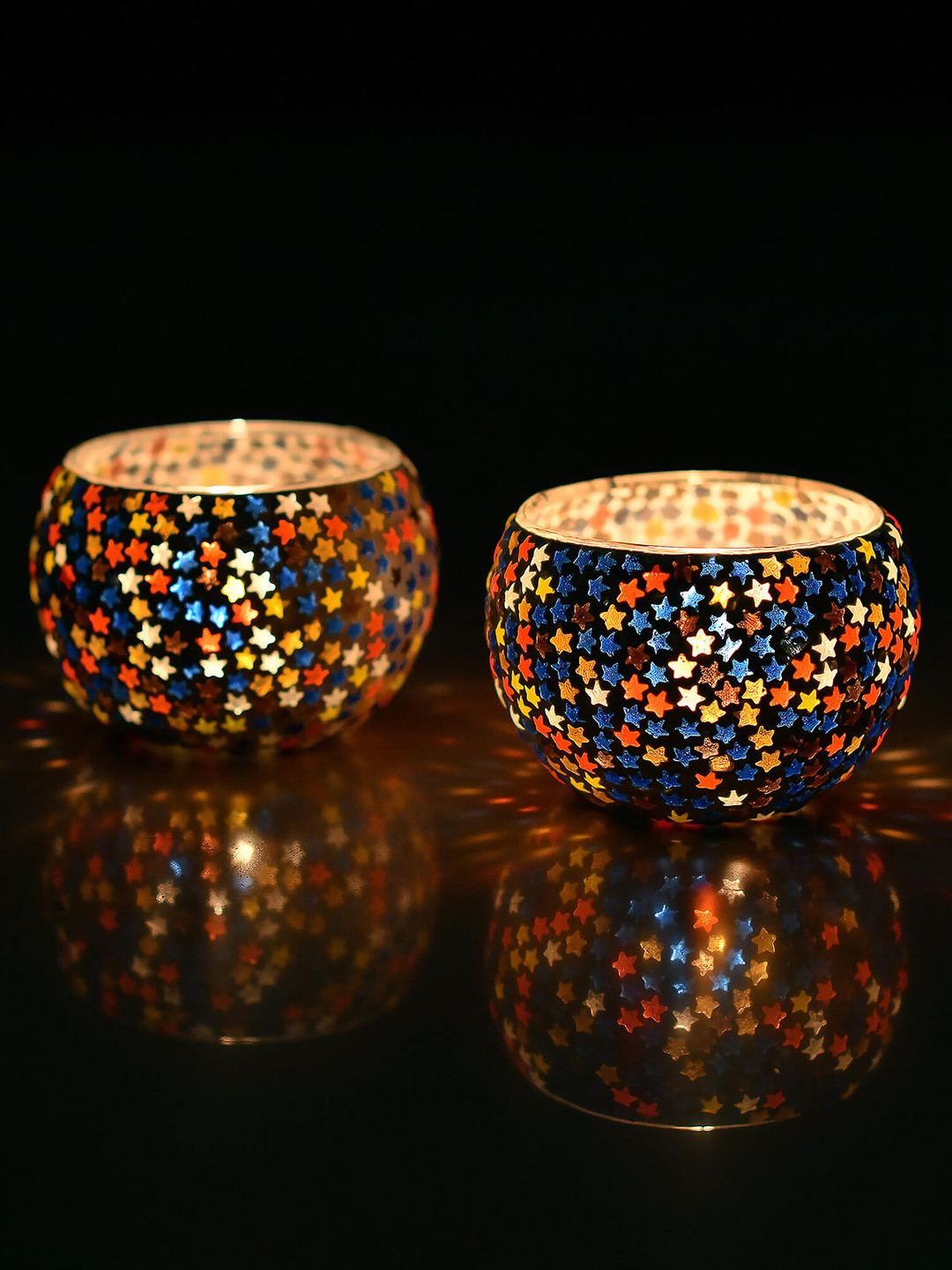 Homesake Set of 2 Moroccan Glass Star Mosaic Tea Light Candle Holder