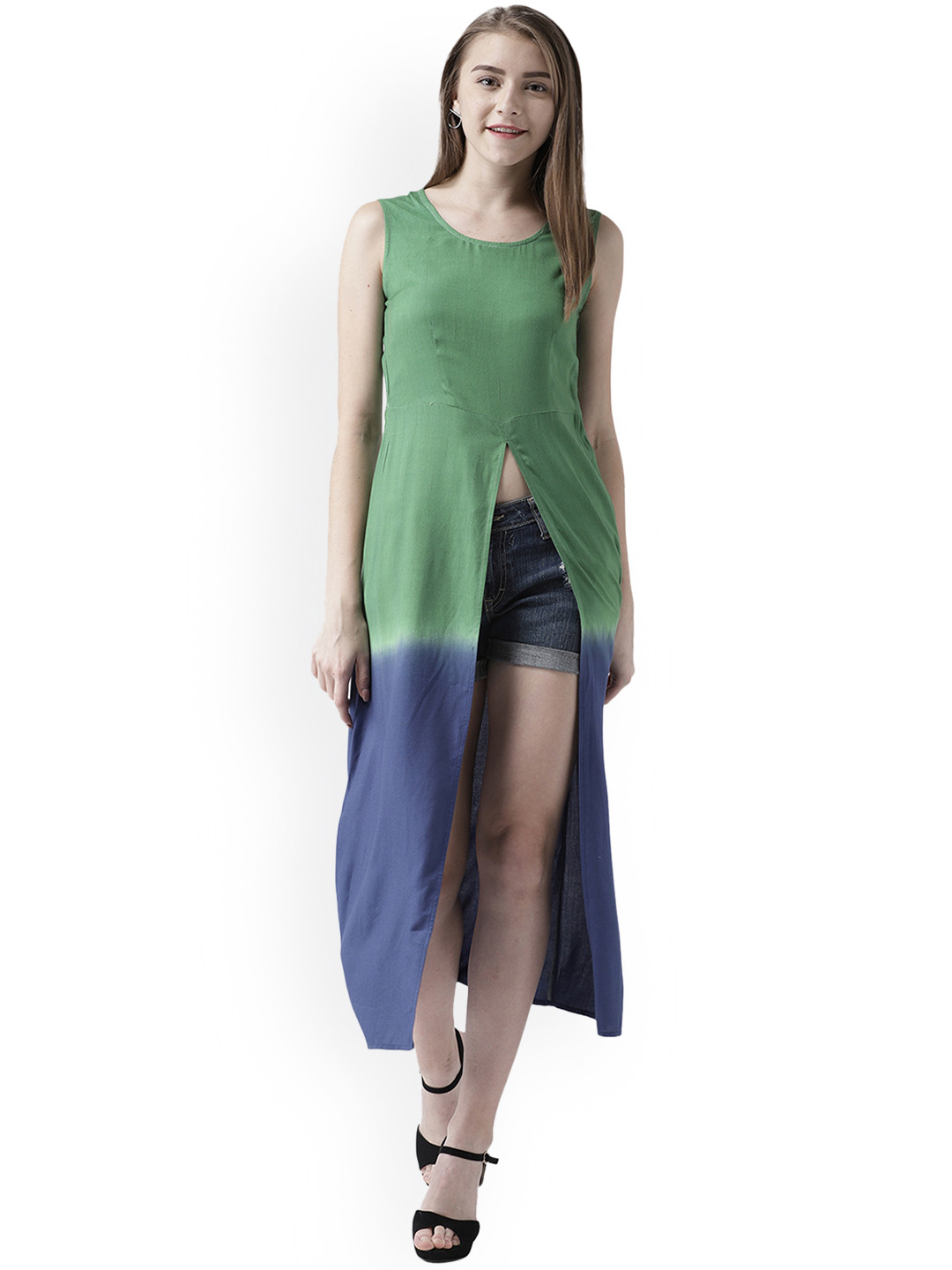 DODO & MOA Women Green & Blue Colourblocked A-Line Kurta