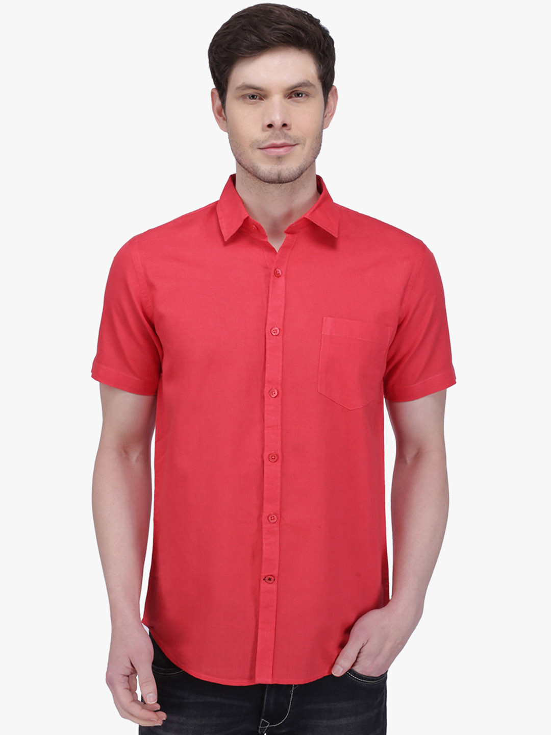 Southbay Men Coral Pink Tailored Fit Solid Formal Shirt