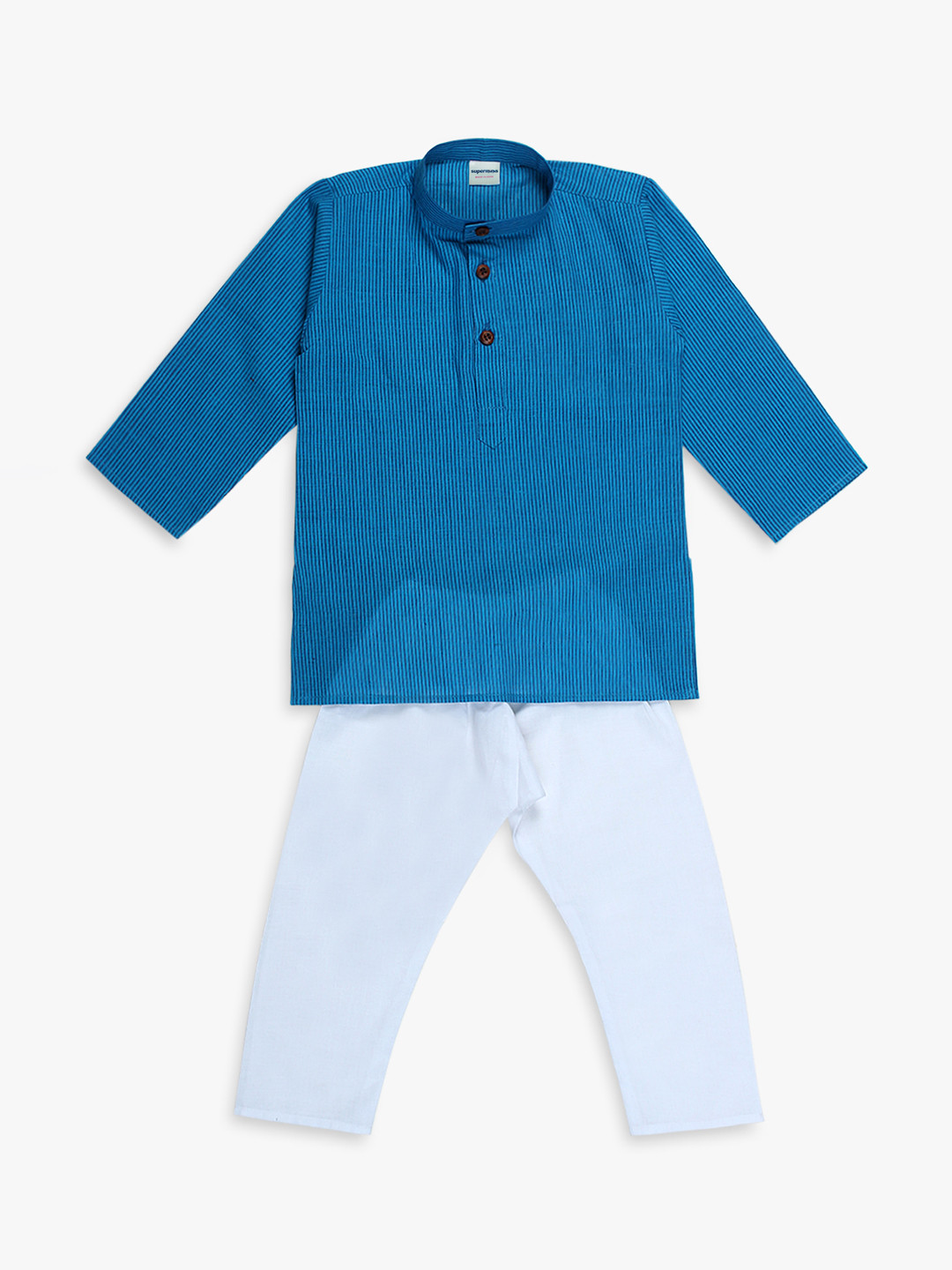 Superminis Boys Blue & White Striped Kurta with Pyjamas