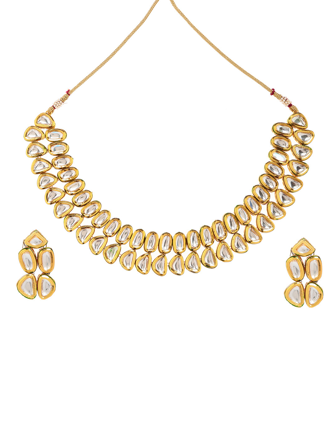 Bamboo Tree Jewels Gold-Toned Beaded Kundan Jewelry Set