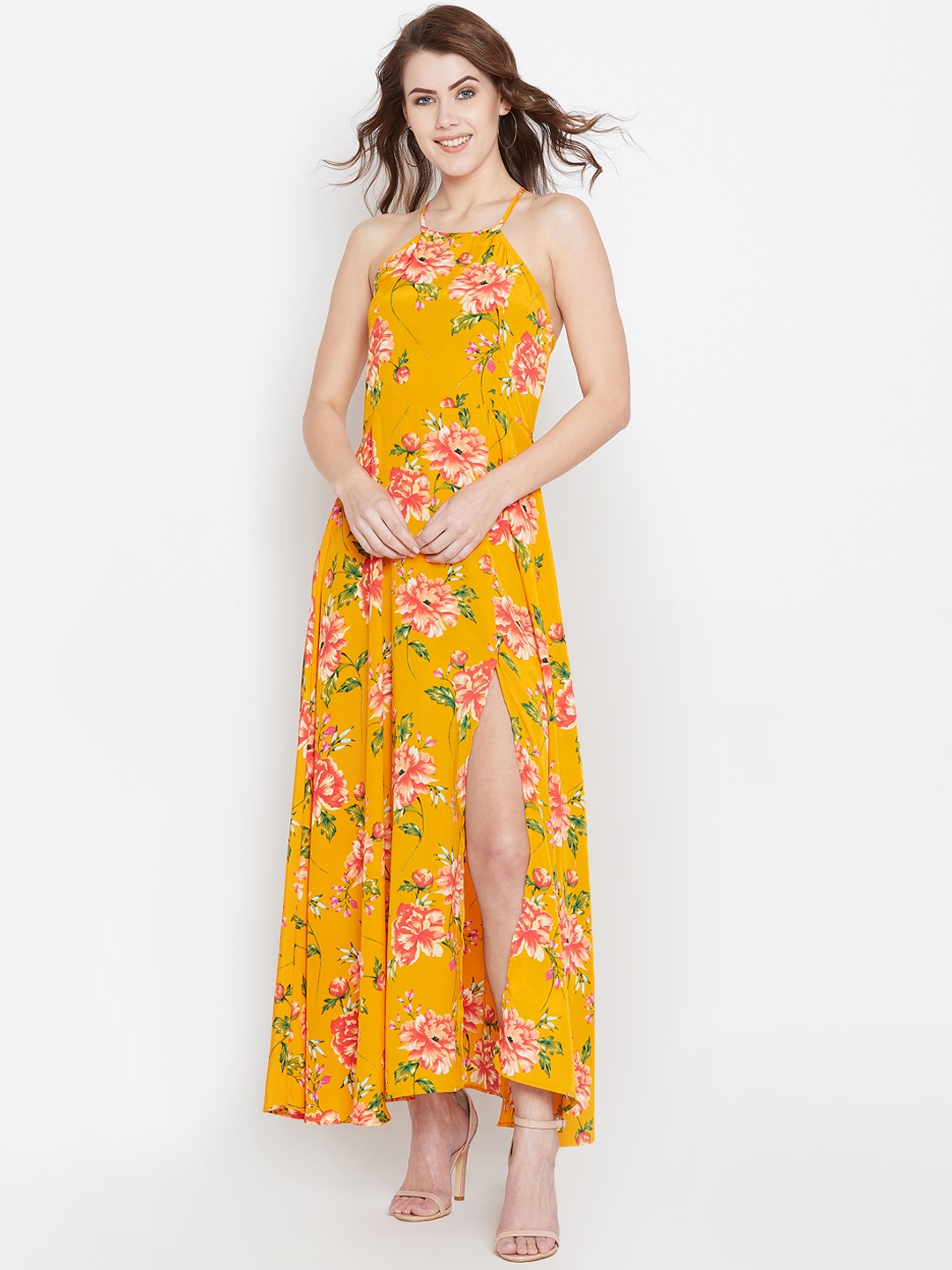 Buy Berrylush Women Yellow & Red Floral Printed Maxi Dress