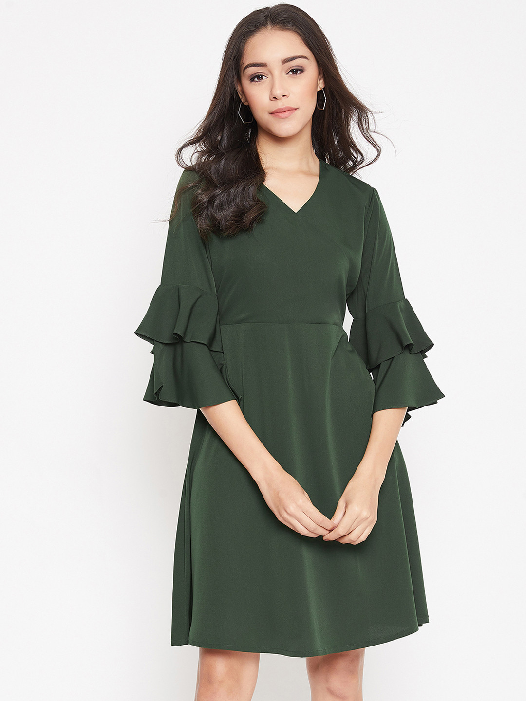 Uptownie Lite Women Green Solid Wrap Dress