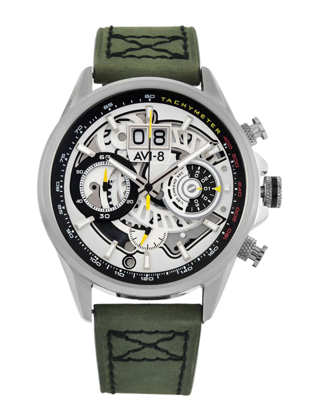 AVI-8 Men Silver-Toned & Olive Green Analogue Watch