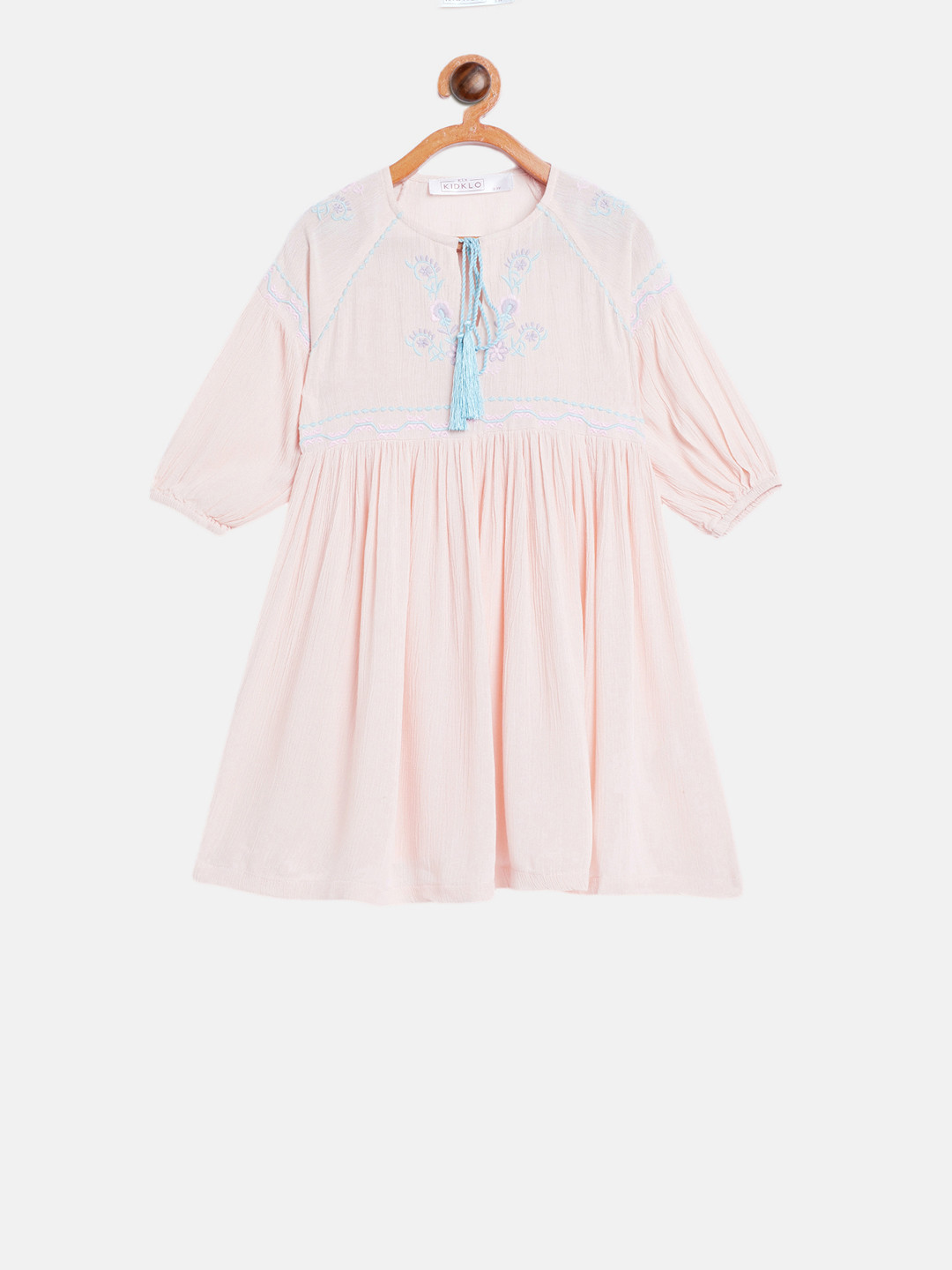 KIDKLO Girls Pink Embroidered Fit and Flare Dress