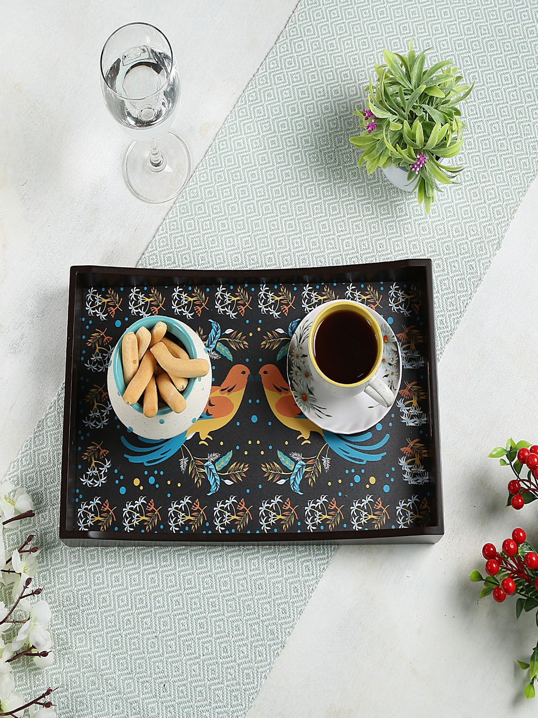 Crayton Multicolored MDF Large Rectangular Serving Tray