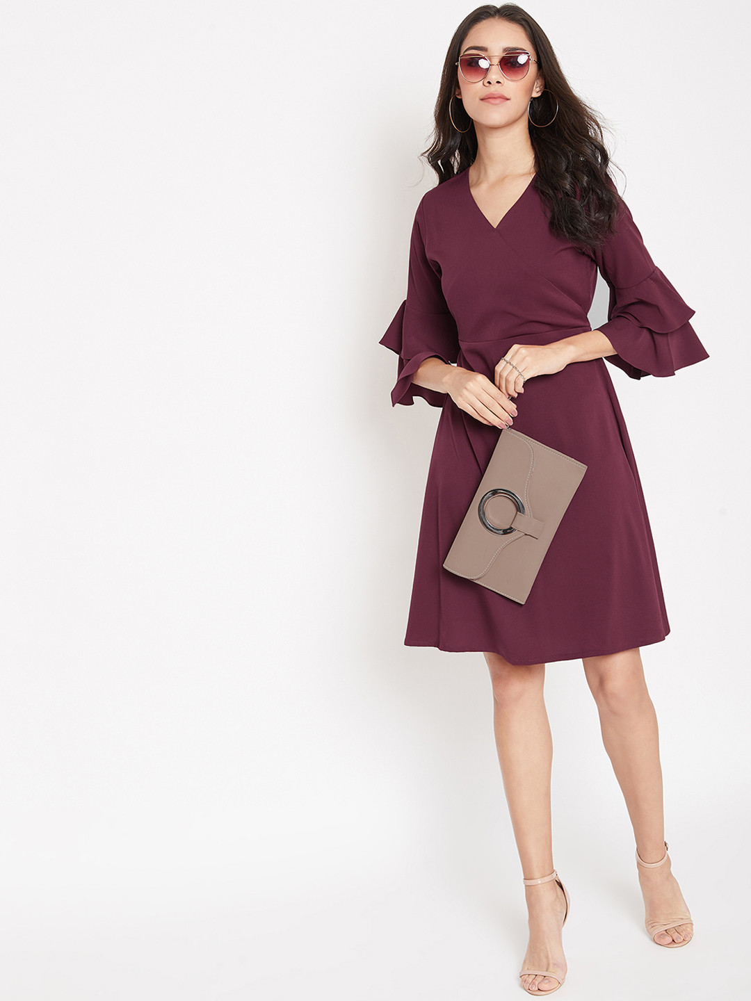 Uptownie Lite Women Maroon Solid Wrap Dress