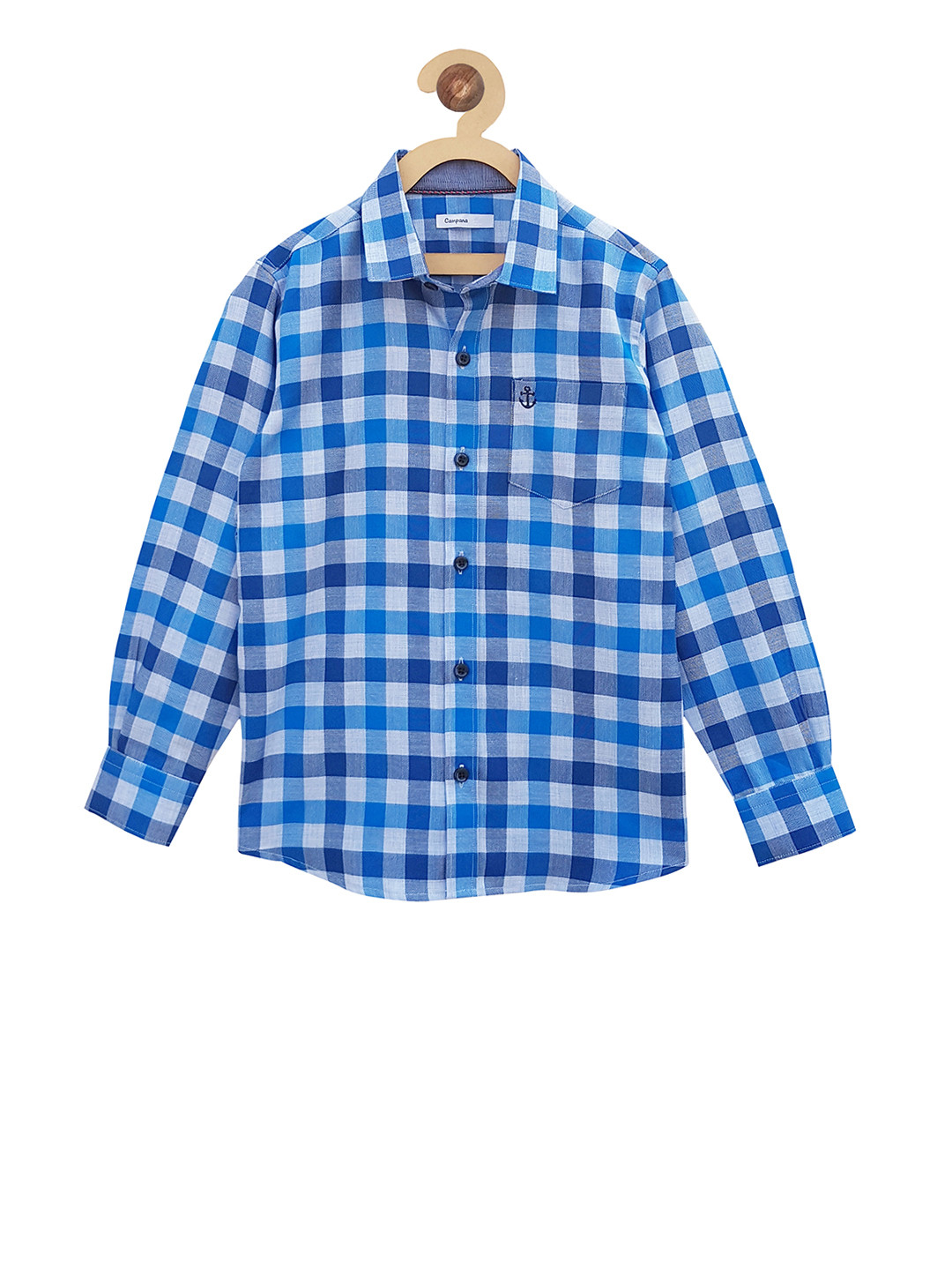 Campana Boys Blue & Navy Blue Regular Fit Checked Casual Shirt