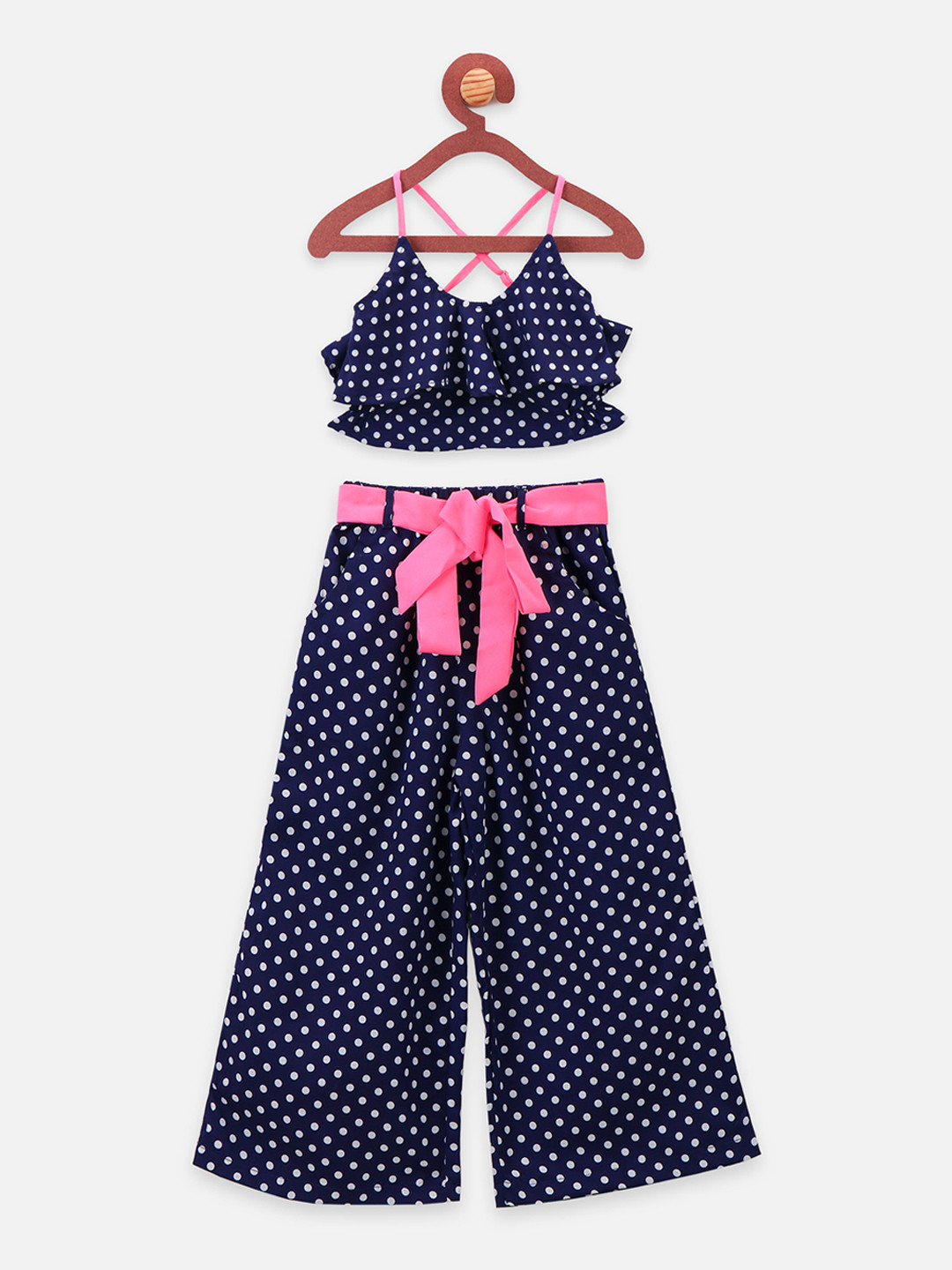 LilPicks Girls Navy Blue & White Printed Top with Palazzos