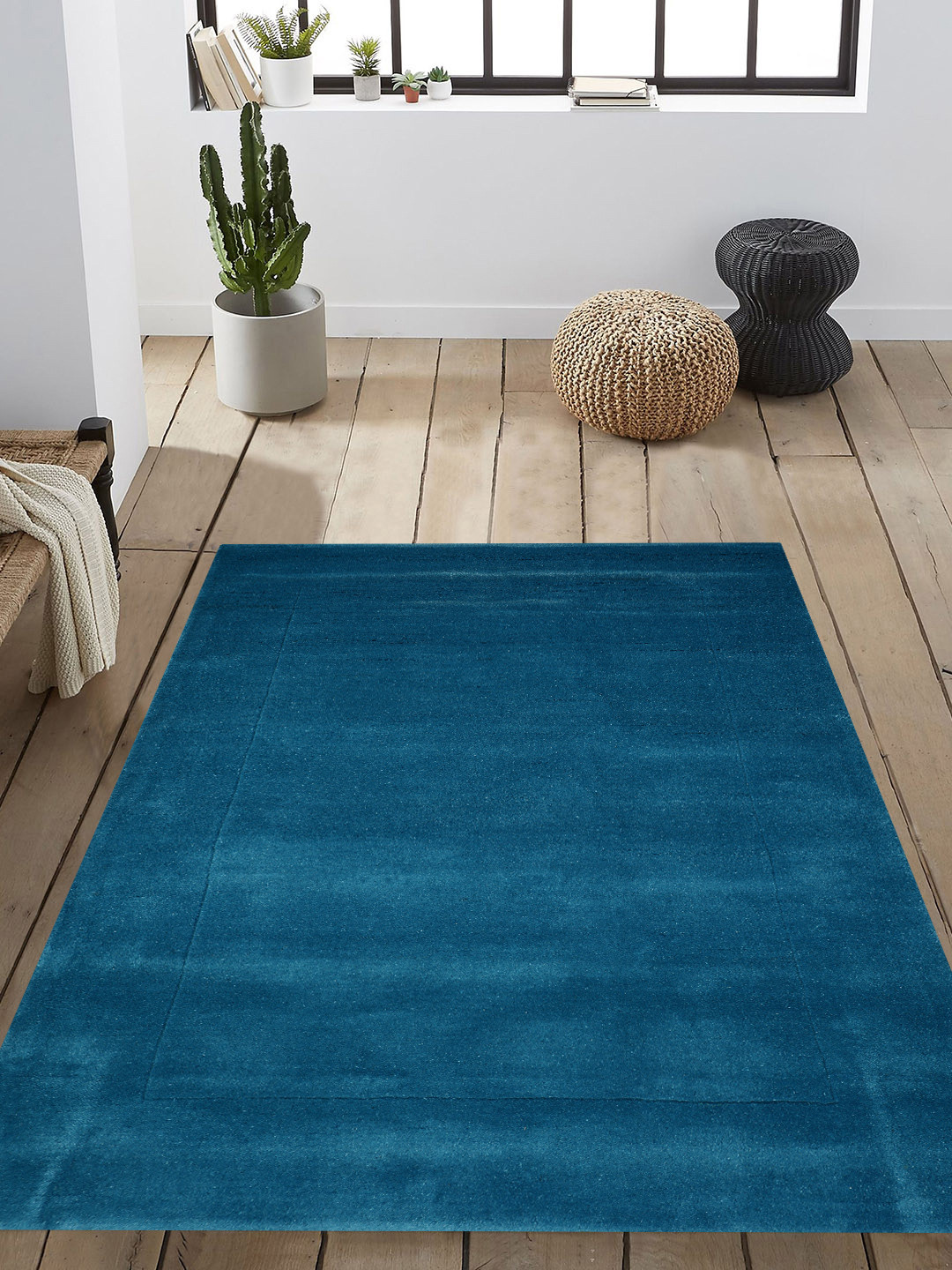 PRESTO Teal Solid Hand Tufted Wool Anti-Skid Carpet