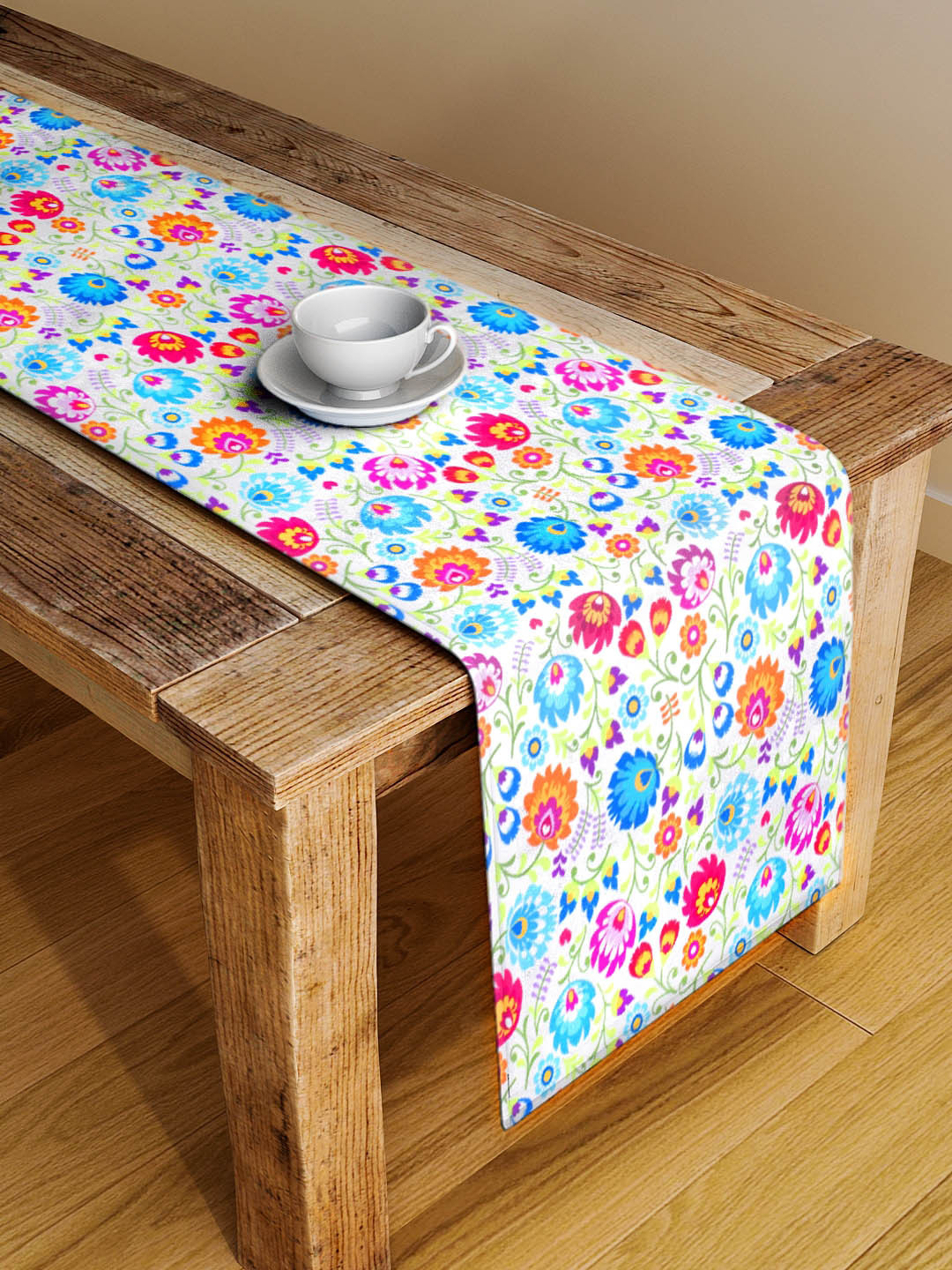 Alina decor Yellow & Blue Digital Floral-Printed Table Runner