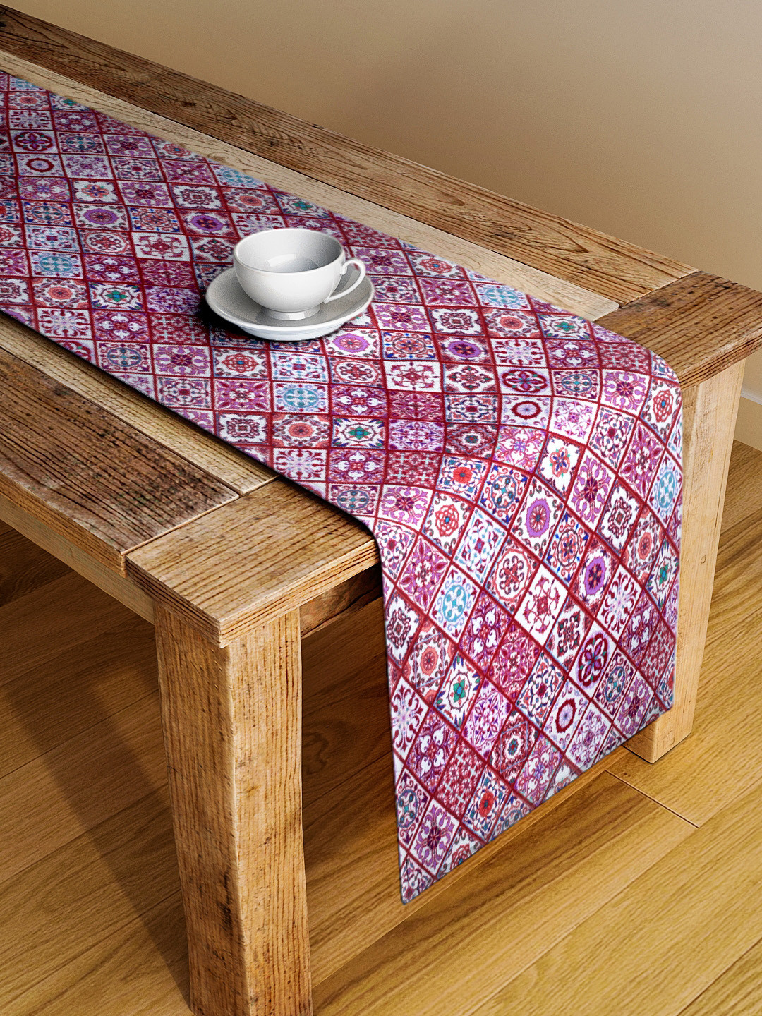 Alina decor Maroon & White Digital Printed Table Runner