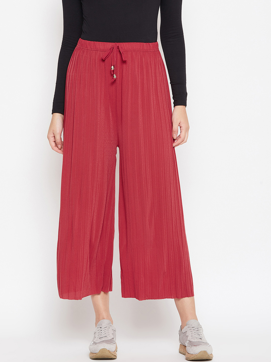 Camey Women Maroon Solid Straight Palazzos